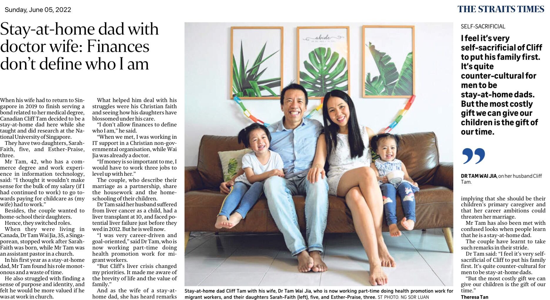 The Straits Times article-Stay at home dad with doctor wife-Finances don't define who I am.jpeg