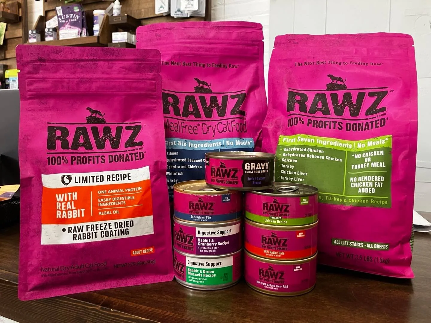 Our ever expanding RAWZ cat food collection grows again. Minced in bone broth gravy and the rabbit LID have joined the party. Nom nom. #rawzcatfood #shoplocal #berwynil #limitedingredient