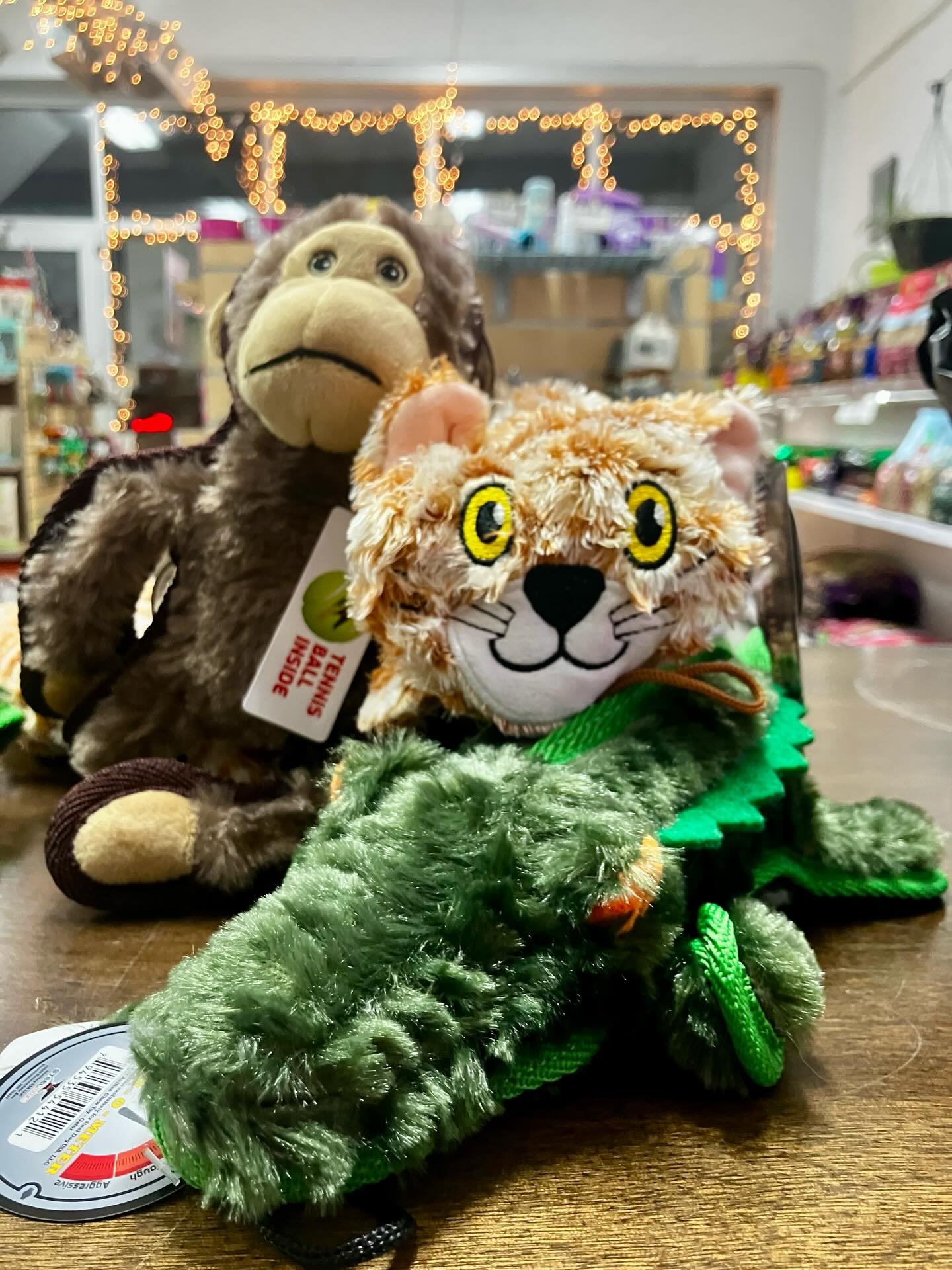 Tigers and gators and monkeys oh my! Stuffies with squeakers and balls and ropes, oh my! #dogtoy #shoplocal #berwyn #gimmegimmegimme