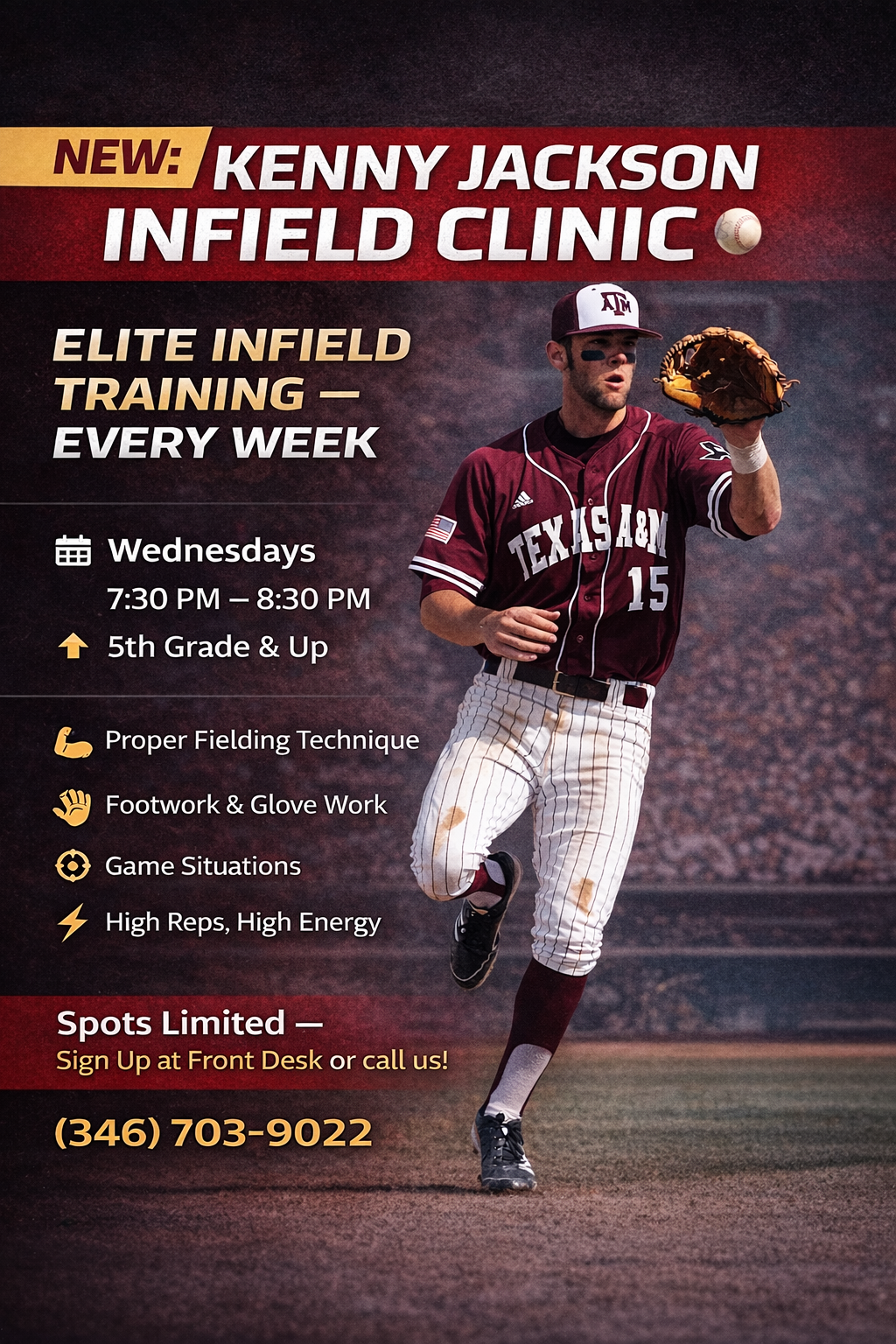 Kenny Jackson Infield Clinic flyer for Lone Star Sports Zone
