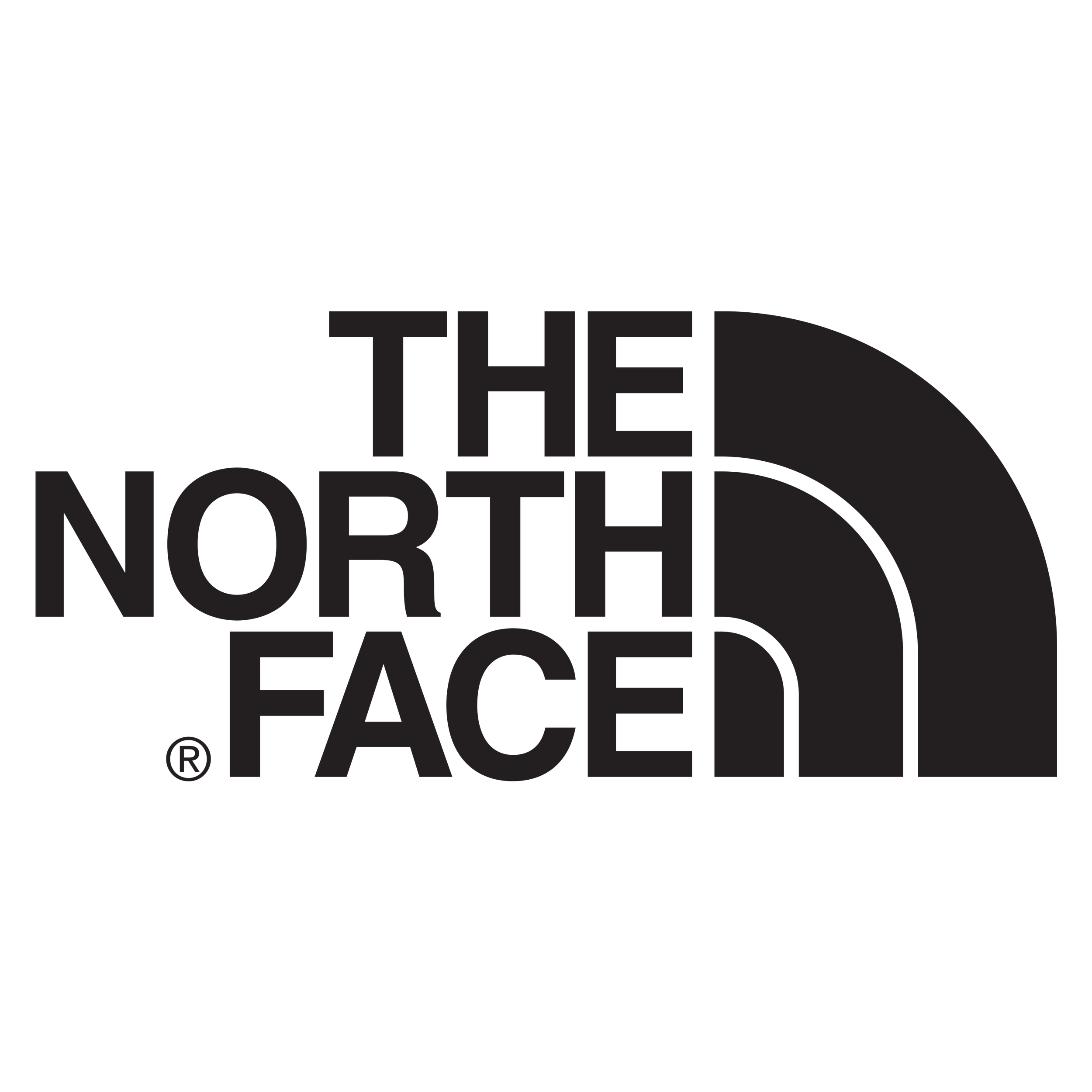 The North Face logo with black text and half-dome design.