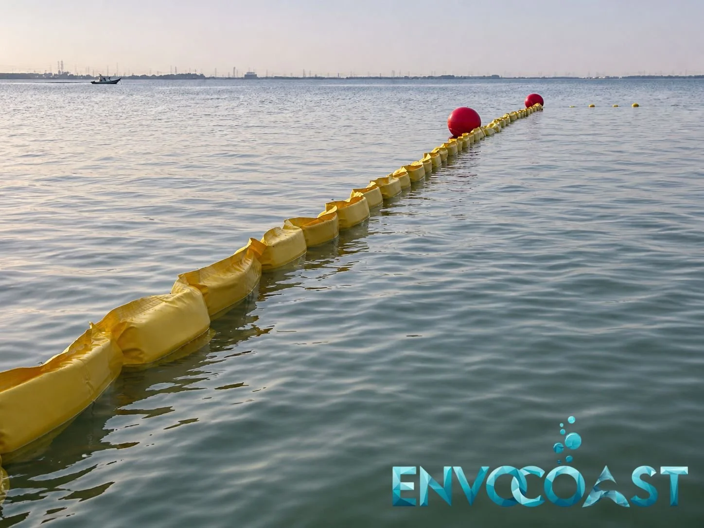 Yellow containment boom in the water, from Envocoast in KSA