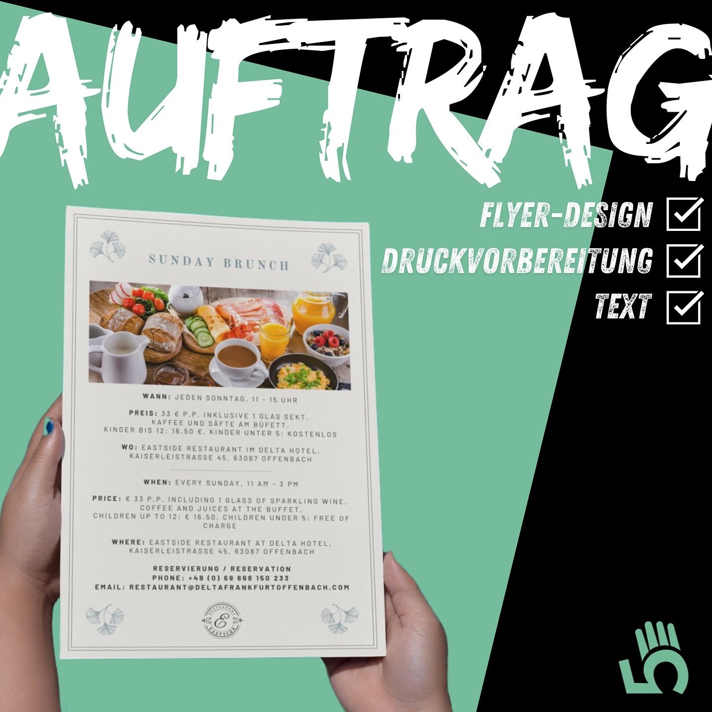 Auftrag f&uuml;r das Eastside Restaurant im Delta Hotel Offenbach: Flyer-Design, Druckvorbereitung, Text. 

#HighfiveAgentur #Flyer #Design #Werbung #Kommunikationsagentur #Kreativagentur #AgenturHamburg #DeltaHotelOffenbach #EastsideRestaurant #Auft
