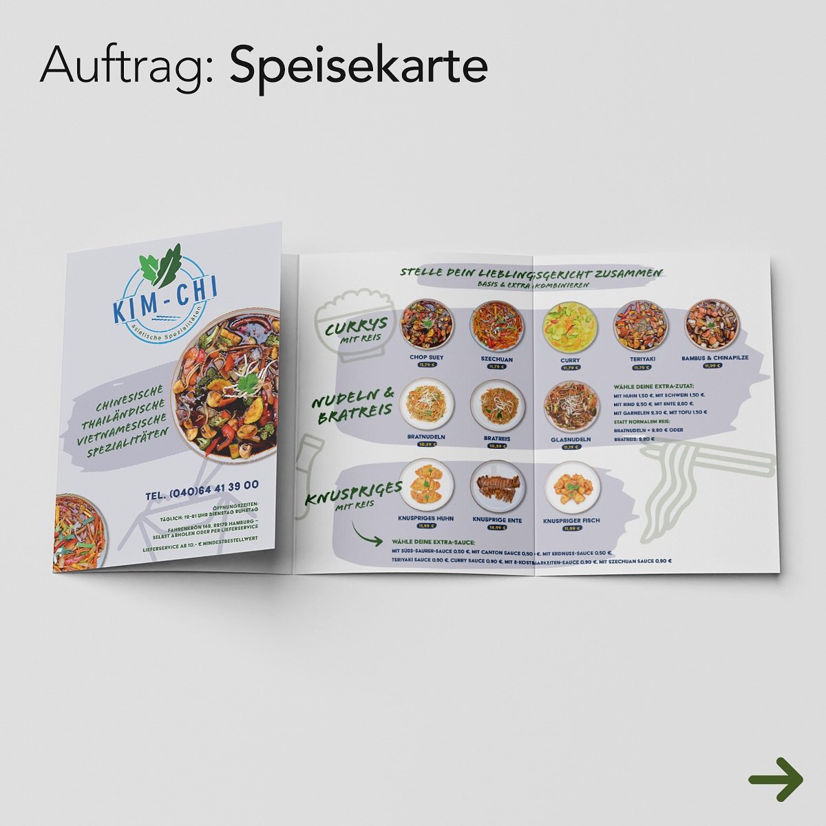 F&uuml;r das asiatische Restaurant Kim Chi in Hamburg-Bramfeld haben Jan Ledermann und ich eine ganz neue Speisekarte entwickelt. (Die alte Version zum Vergleich am Ende des Karussells.)

Ziel: eine frische Gestaltung, die trotzdem die Identit&auml;t