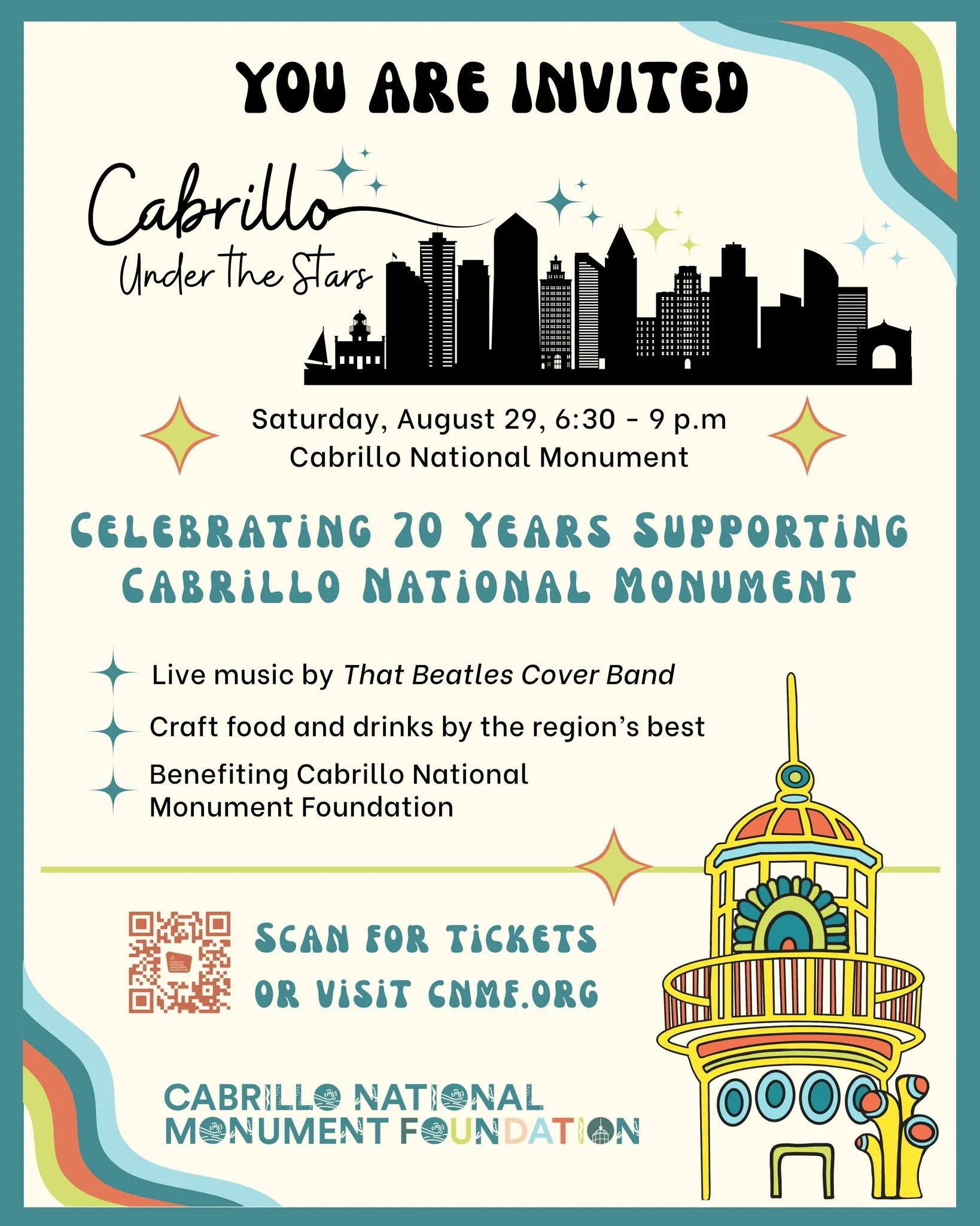 Cabrillo Under the Stars is back! ✨🪲

Early-bird tickets are on sale NOW for our 2026 event. Get ready for live music by That Beatles Cover Band, local bites, craft wine, beer, mocktails, park ranger connections, and panoramic ocean views from Cabri