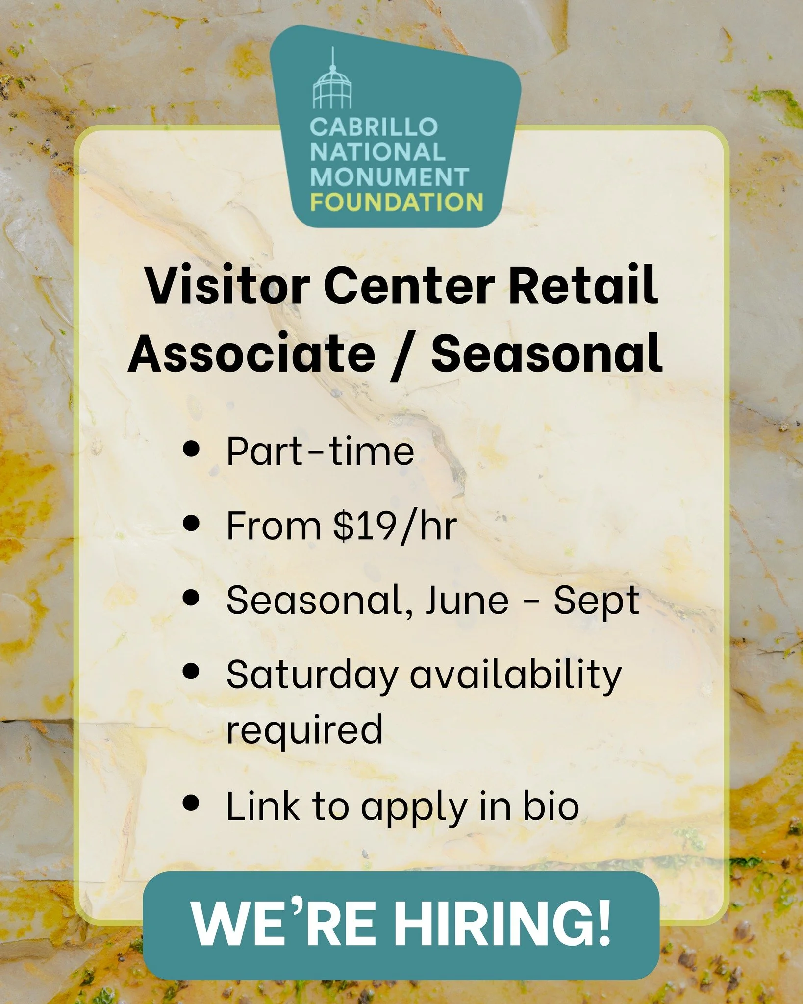 📣 Cabrillo National Monument Foundation is hiring a Part-time, seasonal, Visitor Center Retail Associate!

We are seeking a friendly, dependable, and enthusiastic Visitor Center Retail Associate to join our team at the Cabrillo Store. This position 