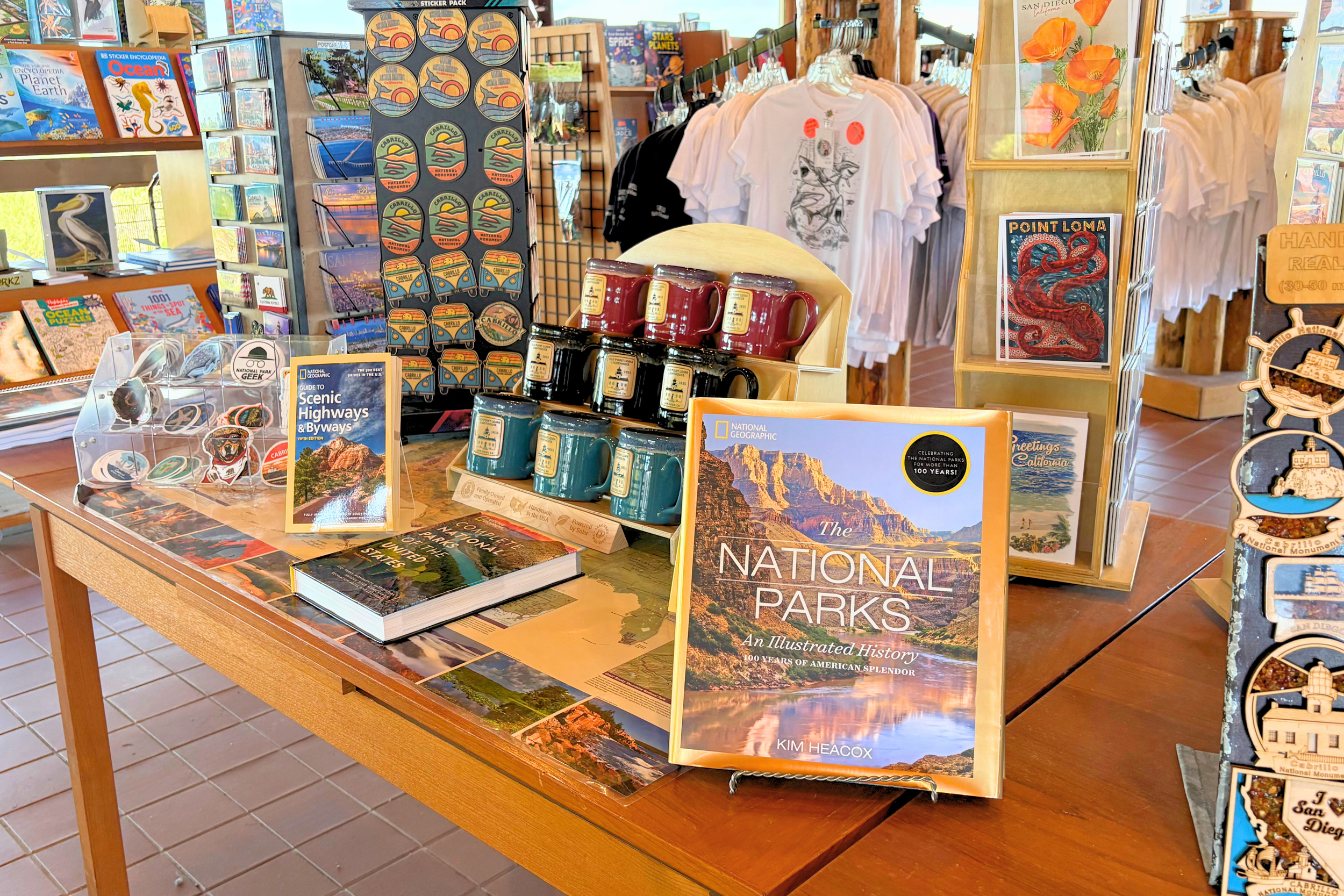 Table with merchandise display in the Cabrillo Store.