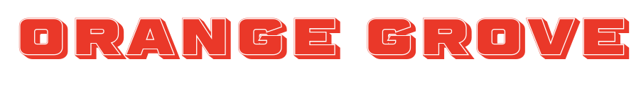 Red 3D text reading 'Orange Grove' on a black background.