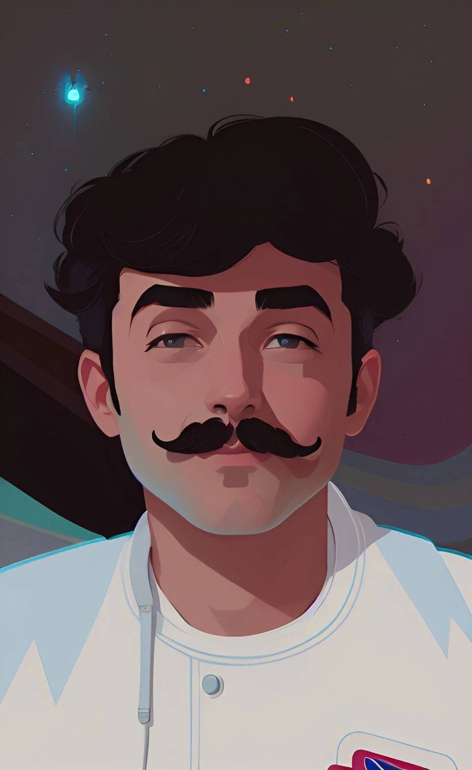 An AI-generated portrait of FRACTAL Junior Software Engineer Ben Taylor. The image is dimly lit with crisp shading and a blue secondary light source.