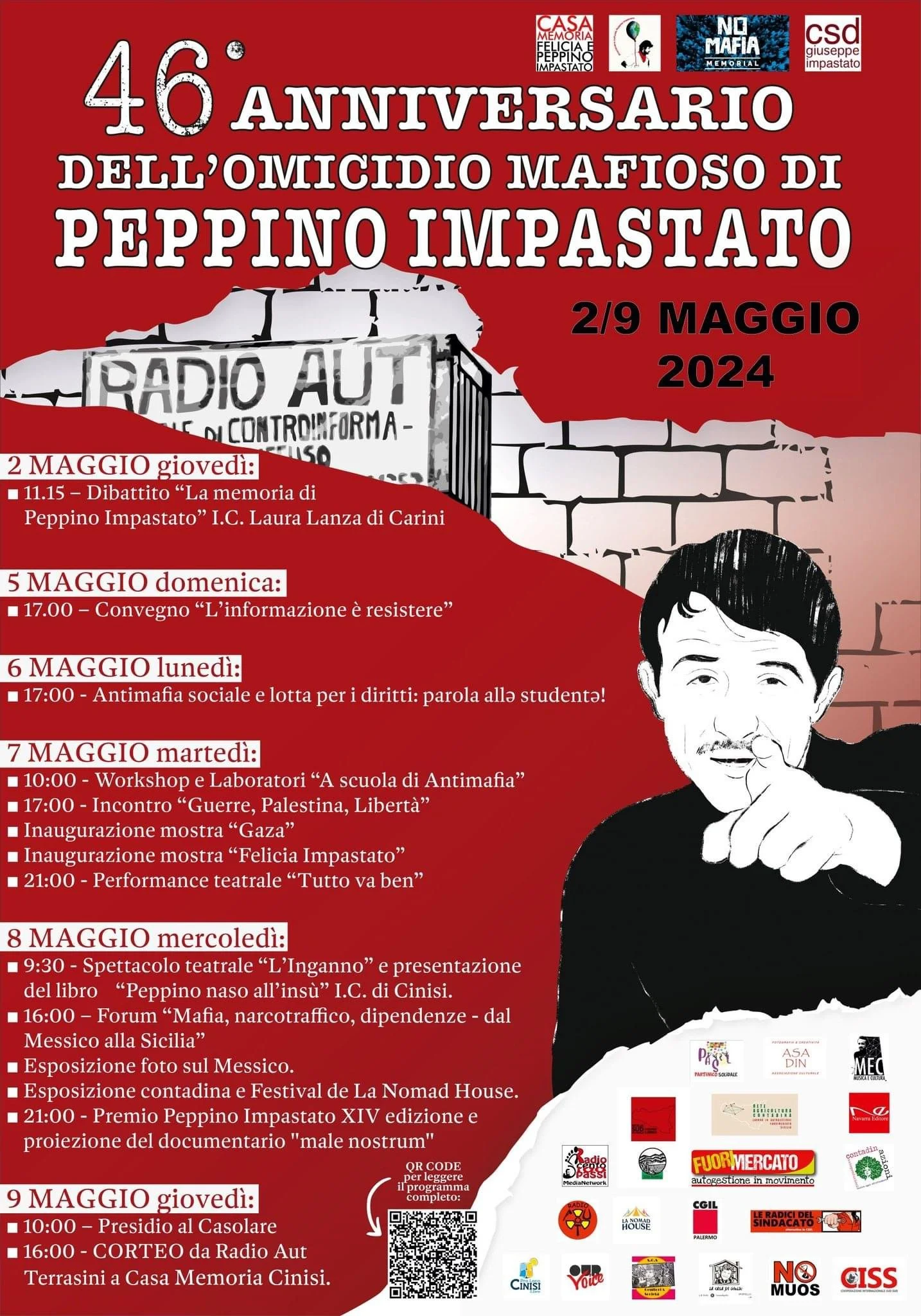 Cinisi, 46esimo anniversario di Peppino Impastato: il programma ufficiale