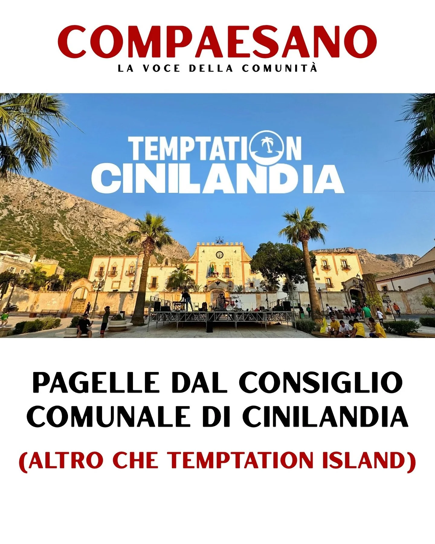 Si è svolto ieri il consiglio comunale di Cinisi in cui non sono mancate le polemiche.
 In questa rubrica satirica, Benedetto Favazza vi propone la pagella con i voti agli amministratori.
👉Segui Compaesano 👈