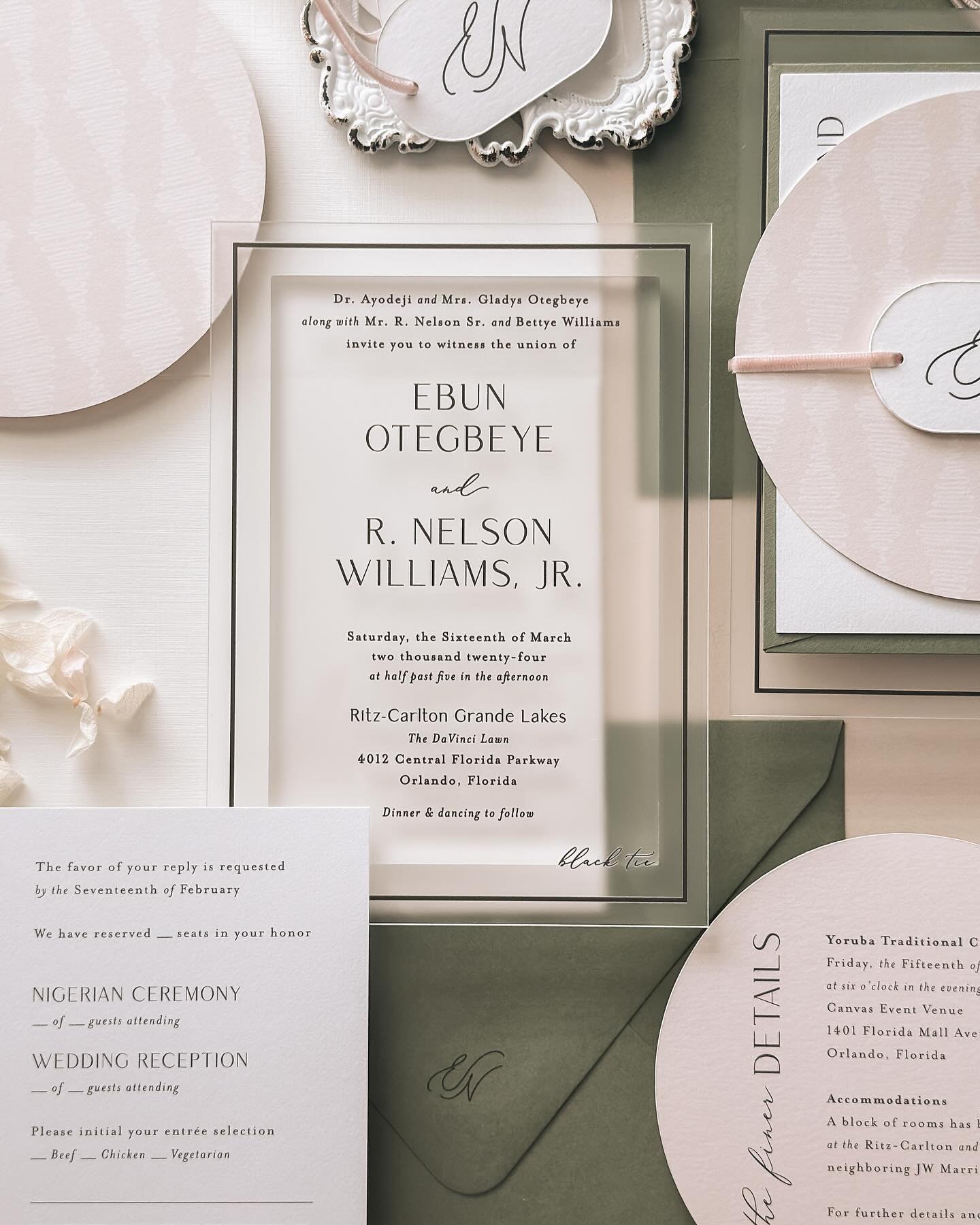 Frosted acrylic paired with sage green and soft blush! Here for all the romantic vibes ✨
&bull;
&bull;
The Amazing Vendors
Wedding Planning + Design: @thelisalyons
Venue: @ritzcarltonorlando, @grandelakesorlando
Stationery: @themoxieworkshop
Hair + M