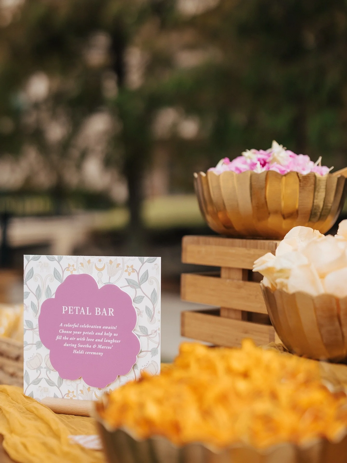 Fall tones anyone? Designing joyful, tactile moments like this is what it&rsquo;s all about! Swetha &amp; Marco&rsquo;s Haldi ceremony was pure joy&mdash;colorful, intentional, and so full of life.

Planning something bold, beautiful, and a little bi