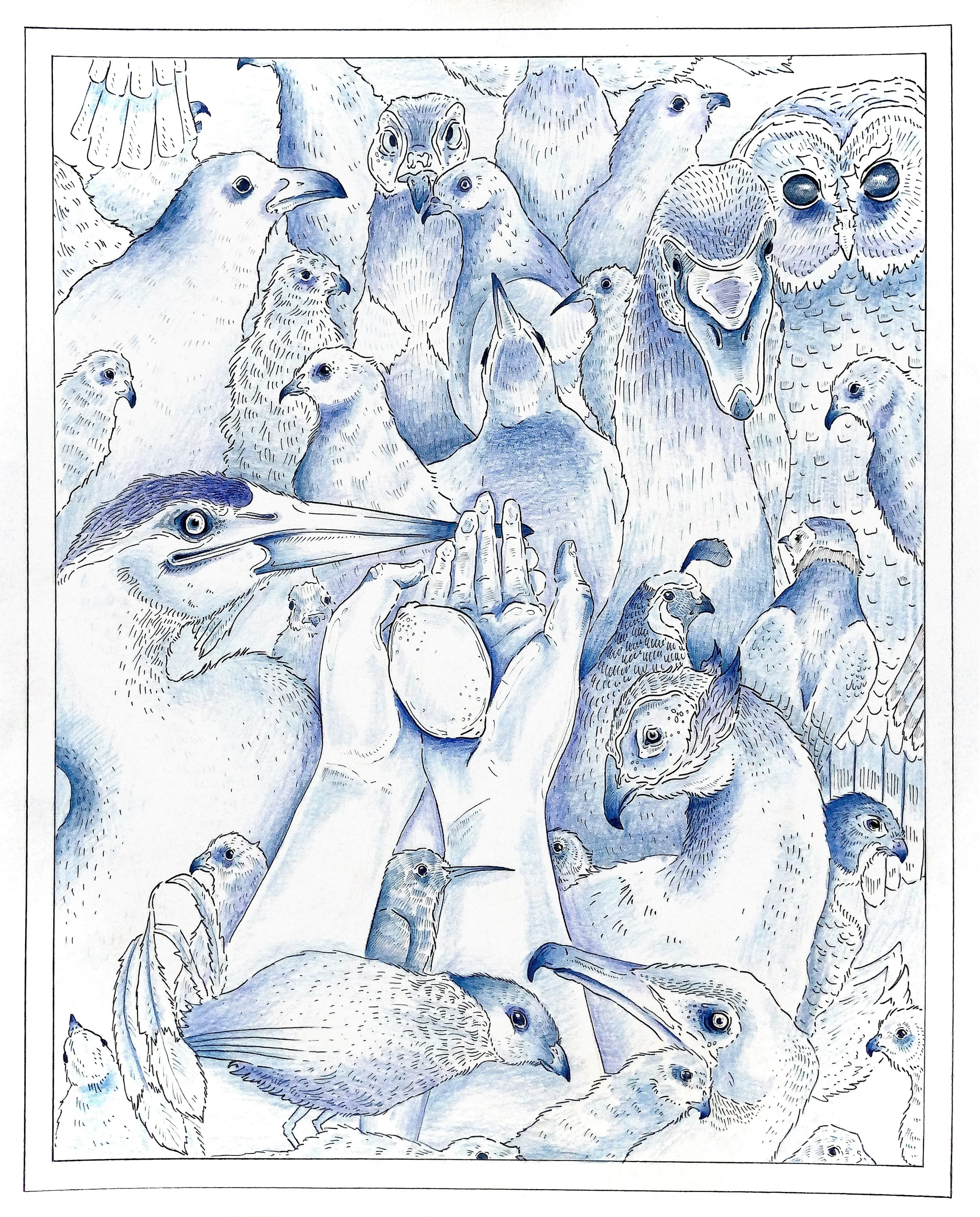 “Offering the Lemon” 2026, Pen and ink and colored pencil, 14x17’’, E. R. Brook