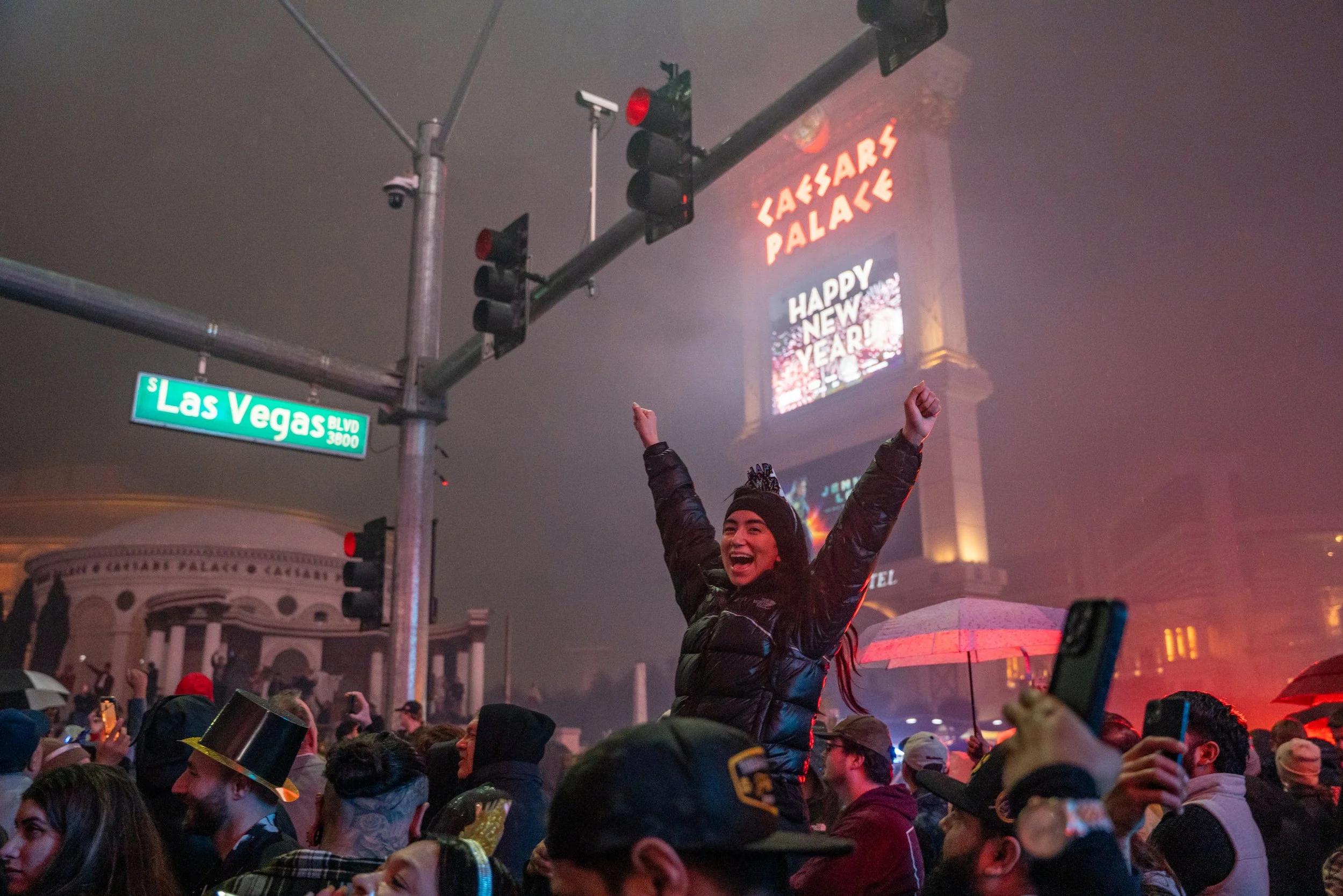 Spectators ring in the new year along the Strip in Las Vegas Jan. 1, 2026.