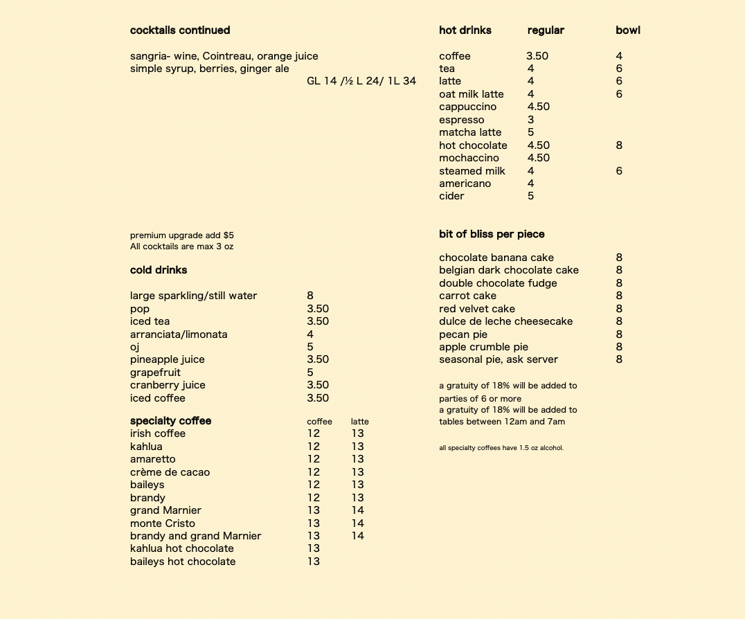 MENU — 7 WEST CAFE