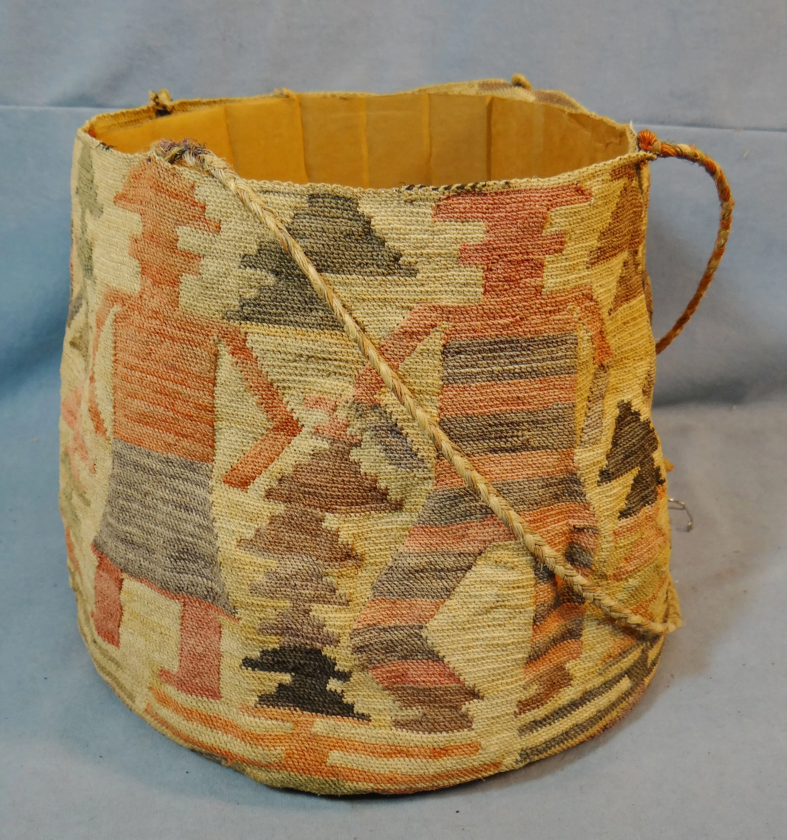 Nez Perce' round cornhusk bag, ca. 1920's, 9" h x 8" diameter, braided cornhusk handles
