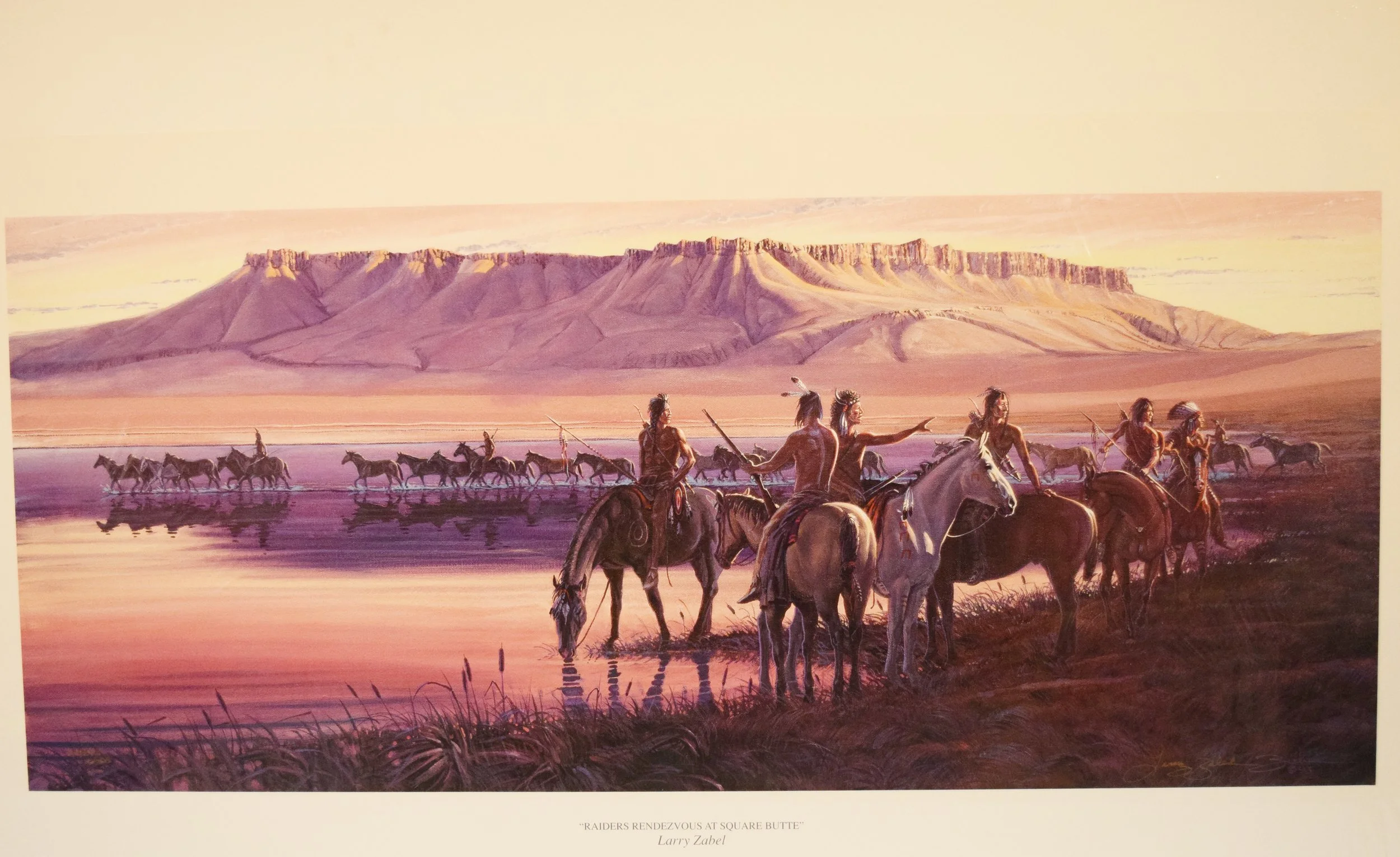 Zabel, Larry, limited edition lithograph, Raiders Rendezvous at Square Butte, 15.5" x 32", signed & numbered, #250/500, signed lower right, with certificate of authenticity