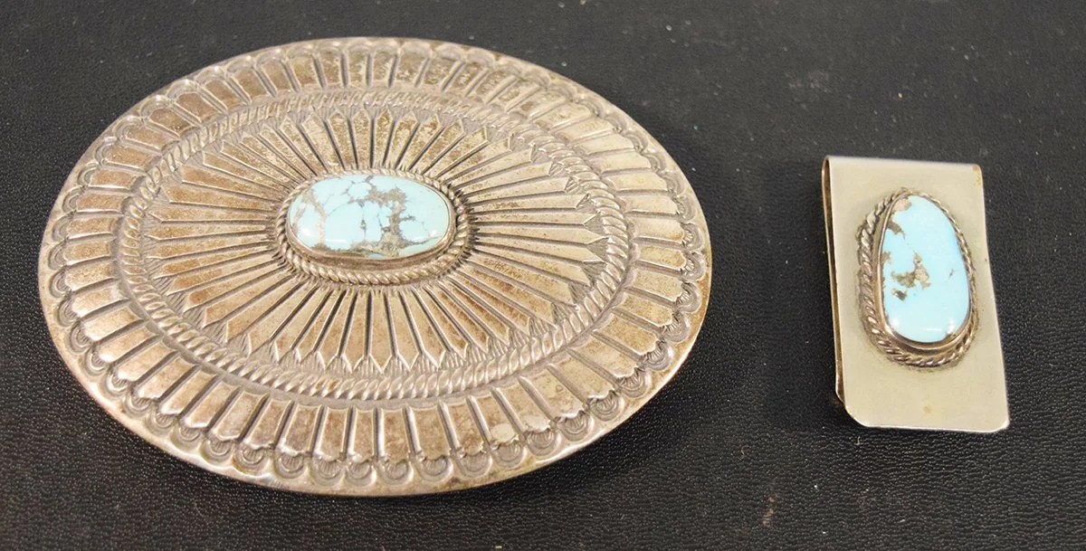 Turqoise belt buckle and money clip