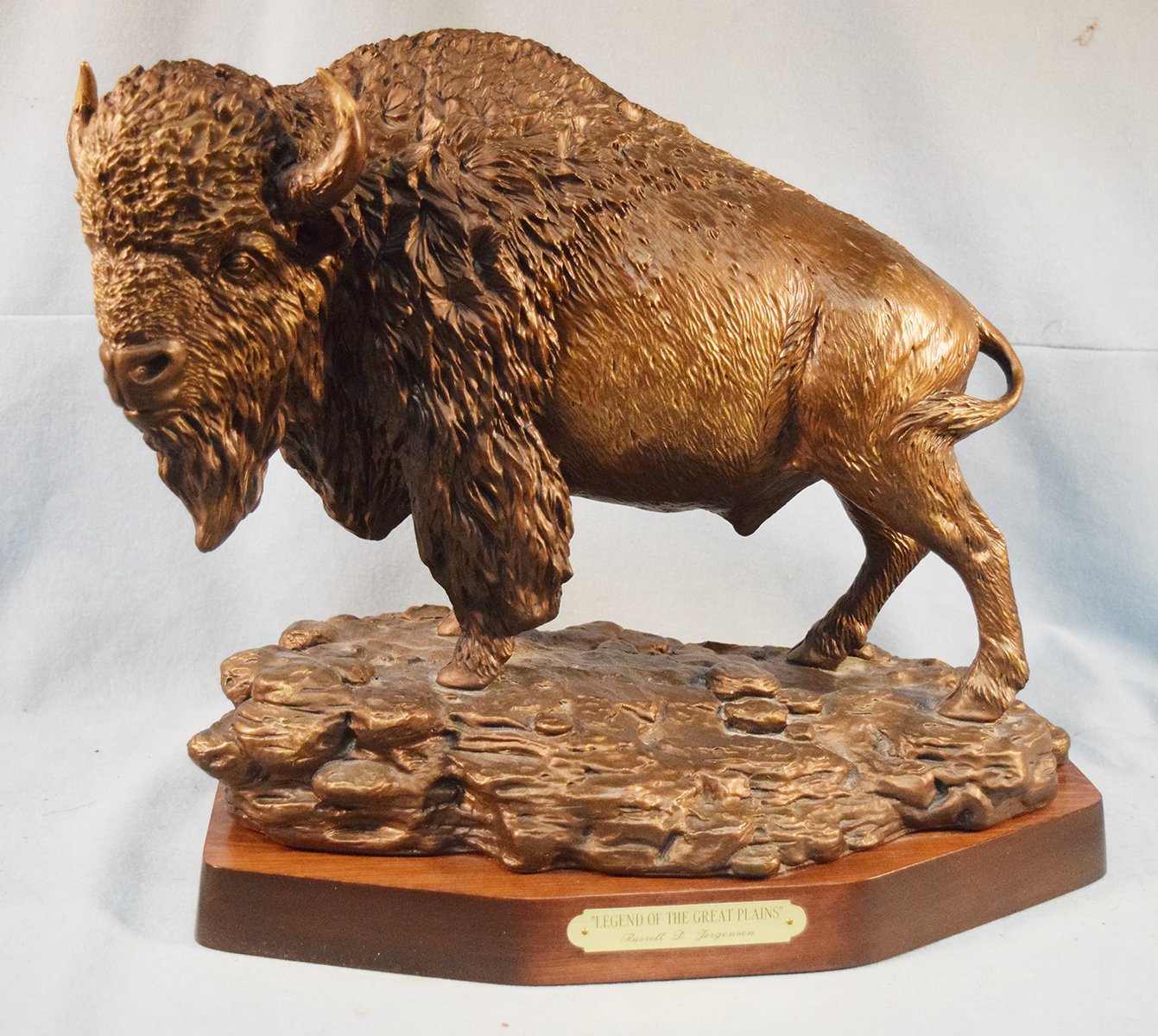 Jorgensen, Russell, cold cast sculpture, Legend of the Great Plains, 12" x 16"  x 7", #213/725, 2003, wood base
