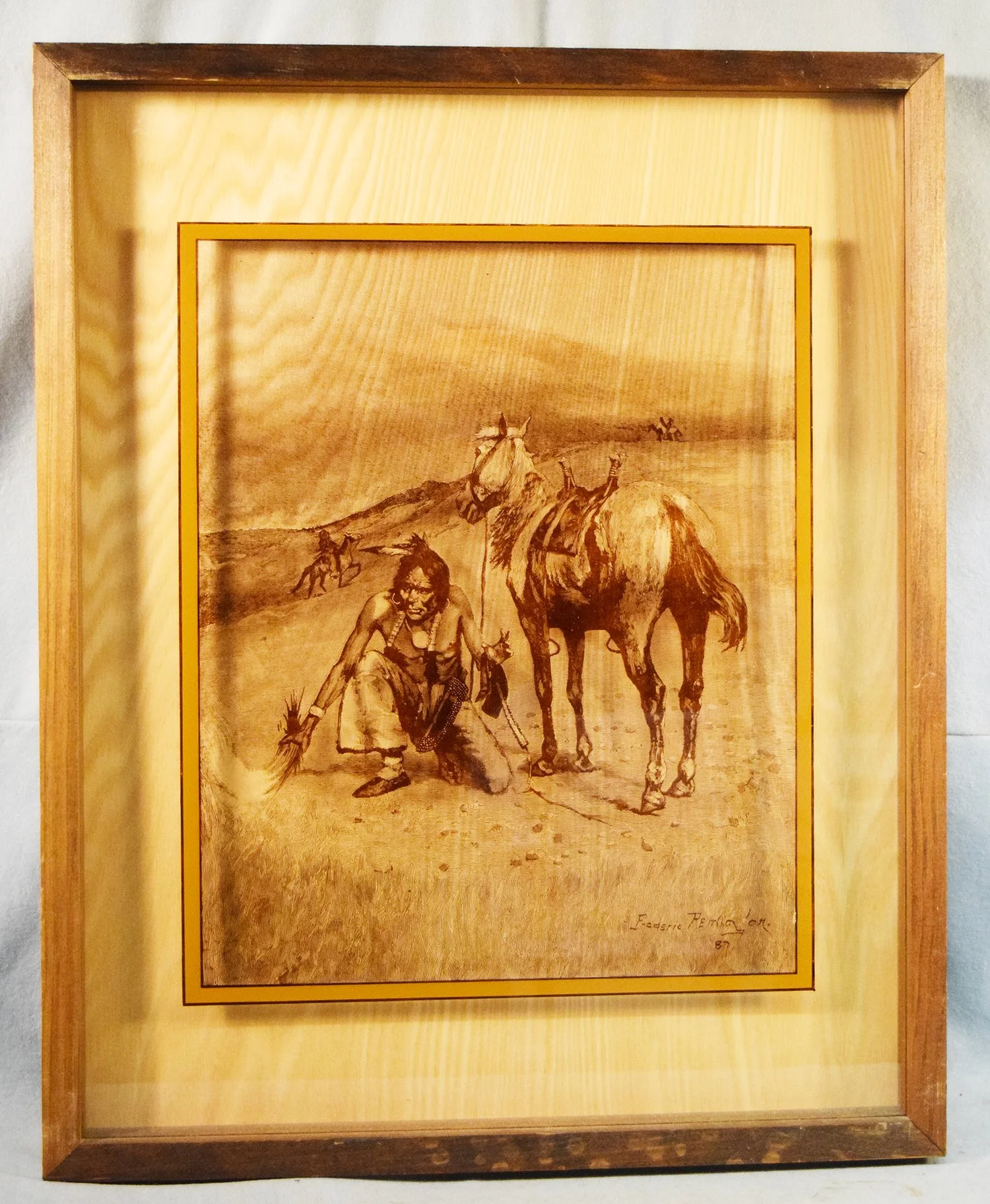 Remington, Frederick, photography on glass, Burning Range, 14½" x 11", framed/photo box, produced by Lucid Lines Photography on Glass, Culver City, CA, 1974
