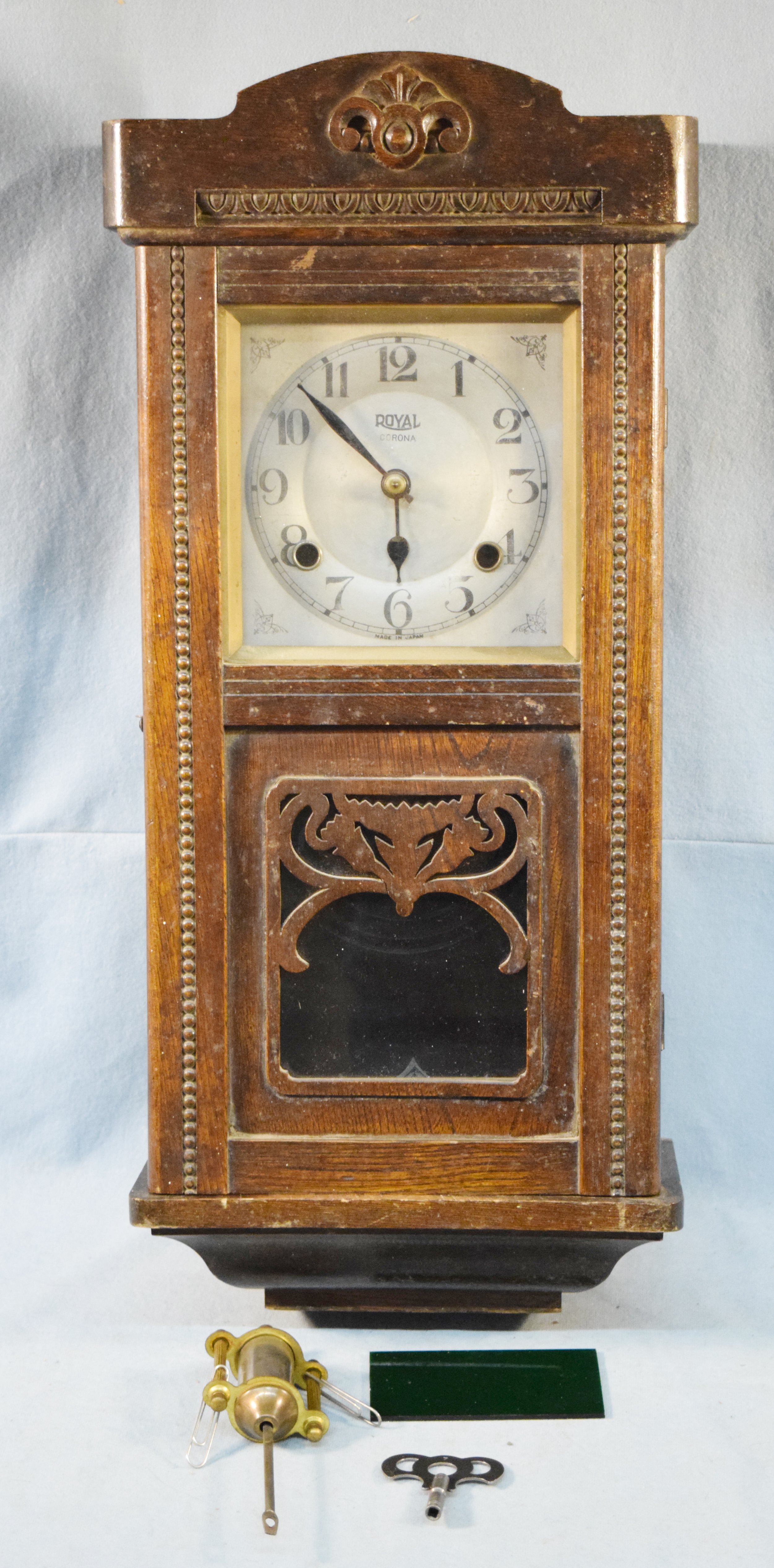 Royal Carona Japanese Wall Clock, with key, 22.5" x 10.5" x 5.5"