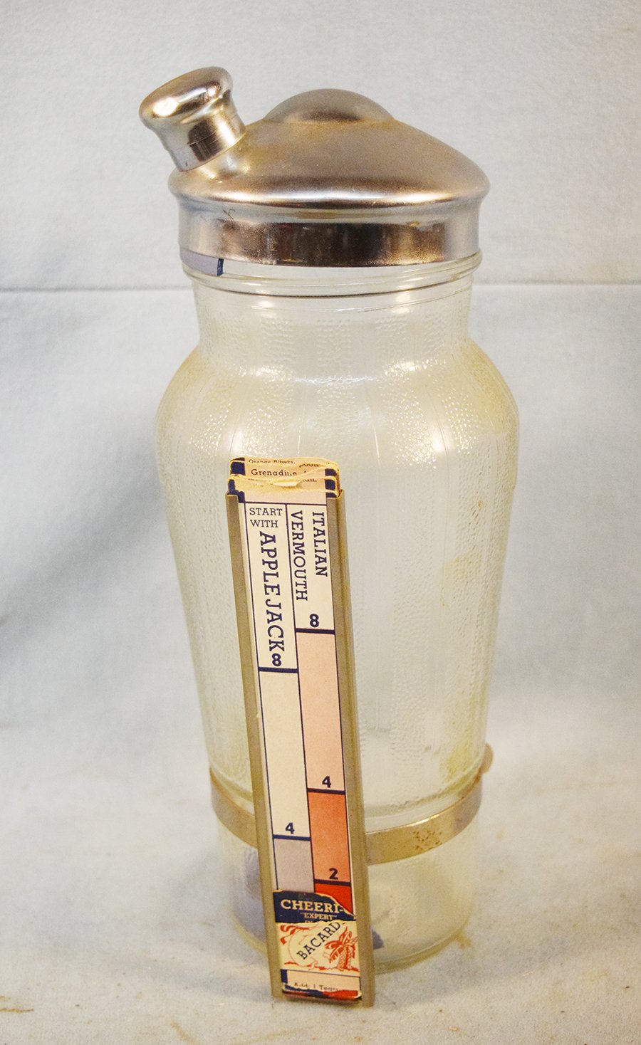 Vintage drink mixer with recipe cards, 10" tall, 4" diam
