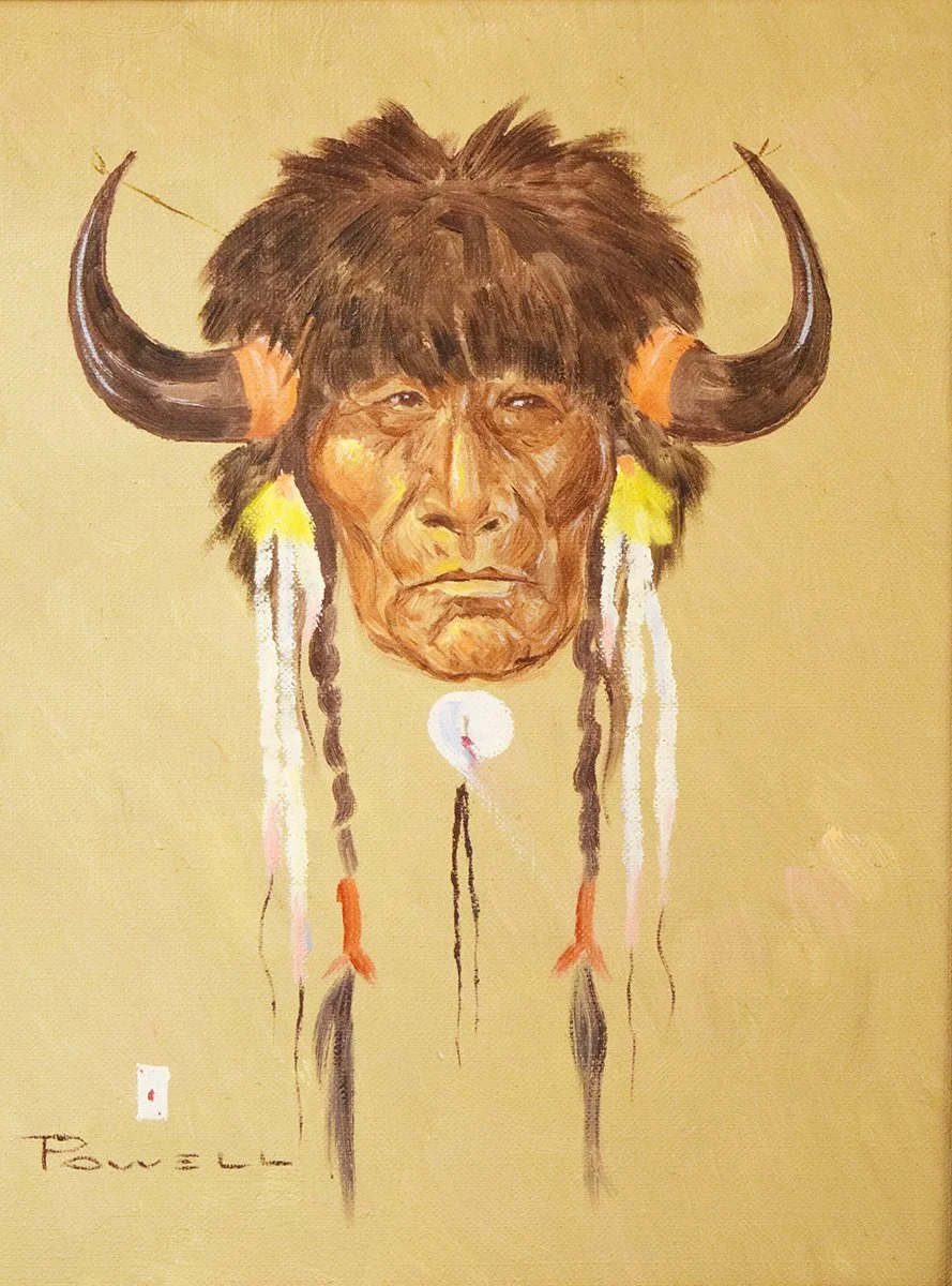 Powell, Ace, original oil on canvas, Indian Chief, 10" x 8½", framed, signed lower left