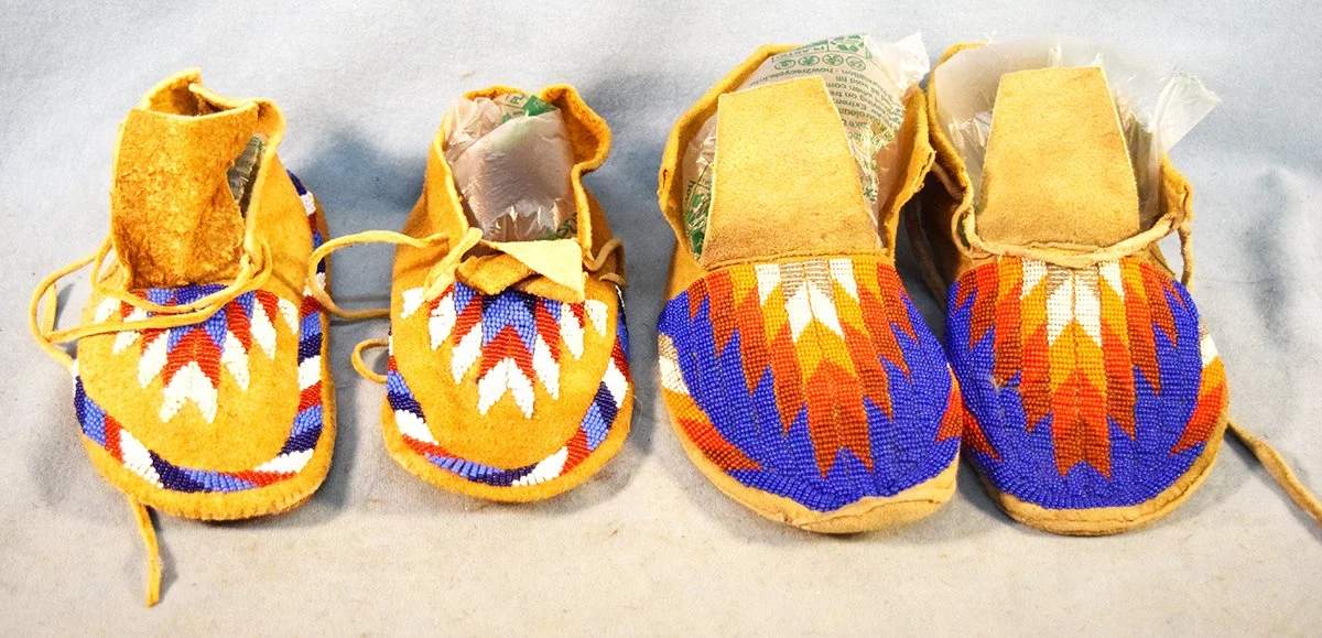 (2) pair of beaded moccasins, 9" & 10" long
