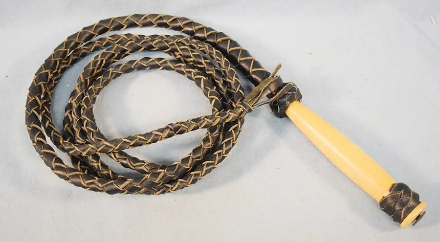 16' black leather bull whip, near mint