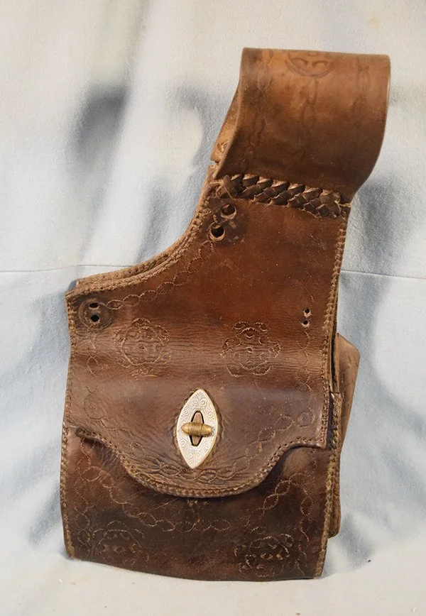 Eddie Hurlbert saddle bags w/his fancy snaps, engraved lids, rare