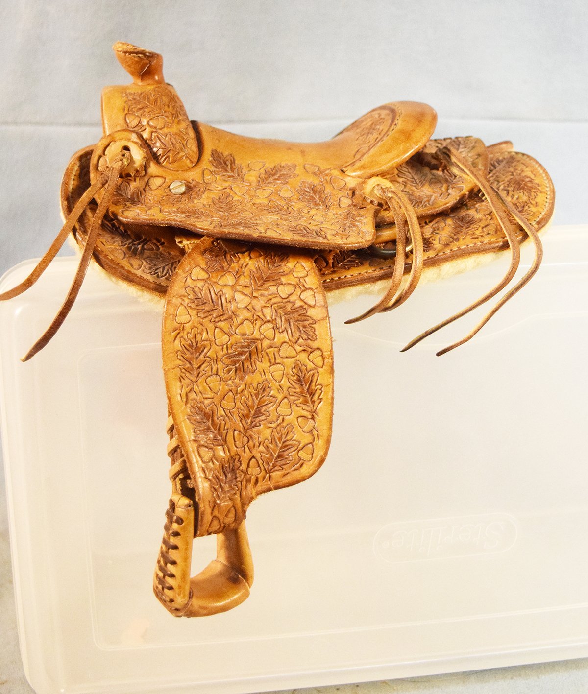 G. R Franklin miniature saddle, 3" seat, marked 1942, mint condition
