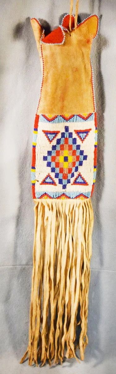South Dakota Sioux beaded pouch, 12" x 4" with 12" fringe
