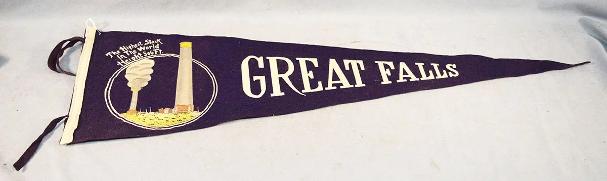 Vintage Great Falls felt pennant featuring Black Eagle Smokestack
