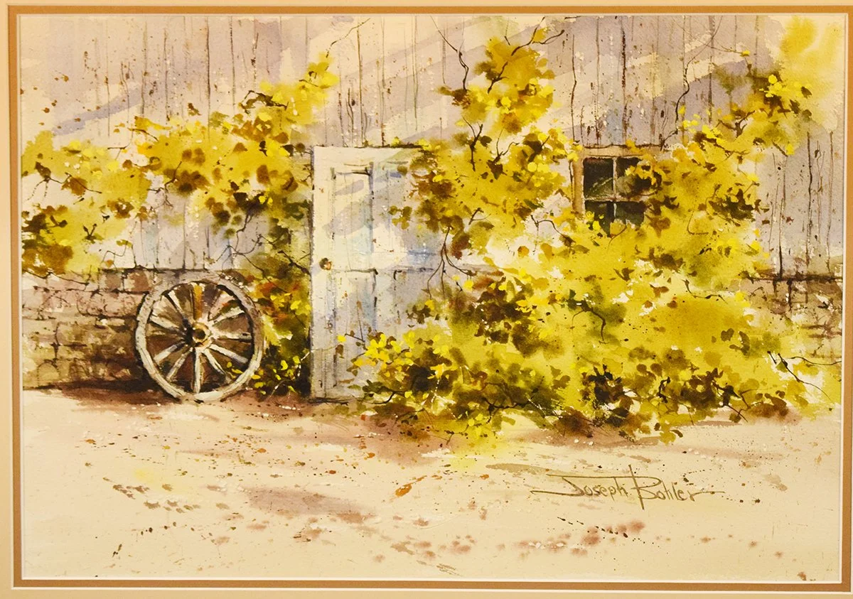 Bohler, Joe, watercolor, Farmyard Fall, 14" x 19", framed, signed lower right