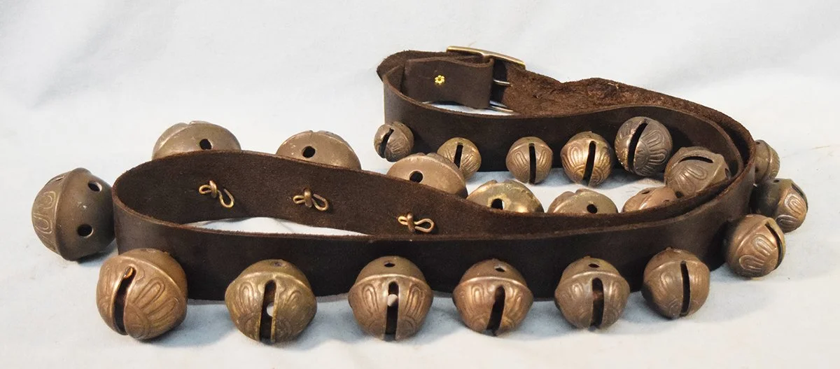 Large set of brass sleigh bells, 60" long
