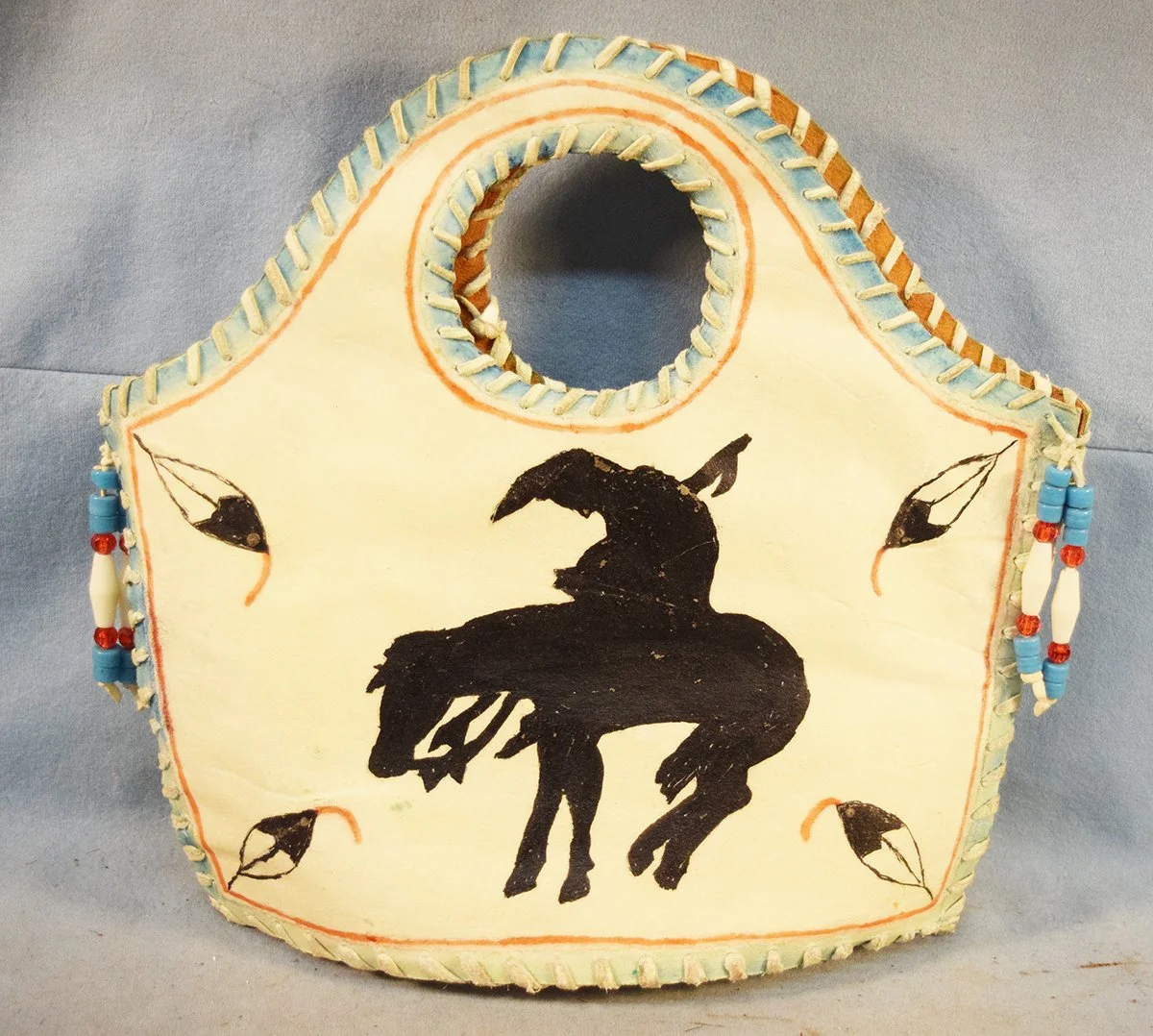 Handpainted rawhide hand bag, 12" x 12"
