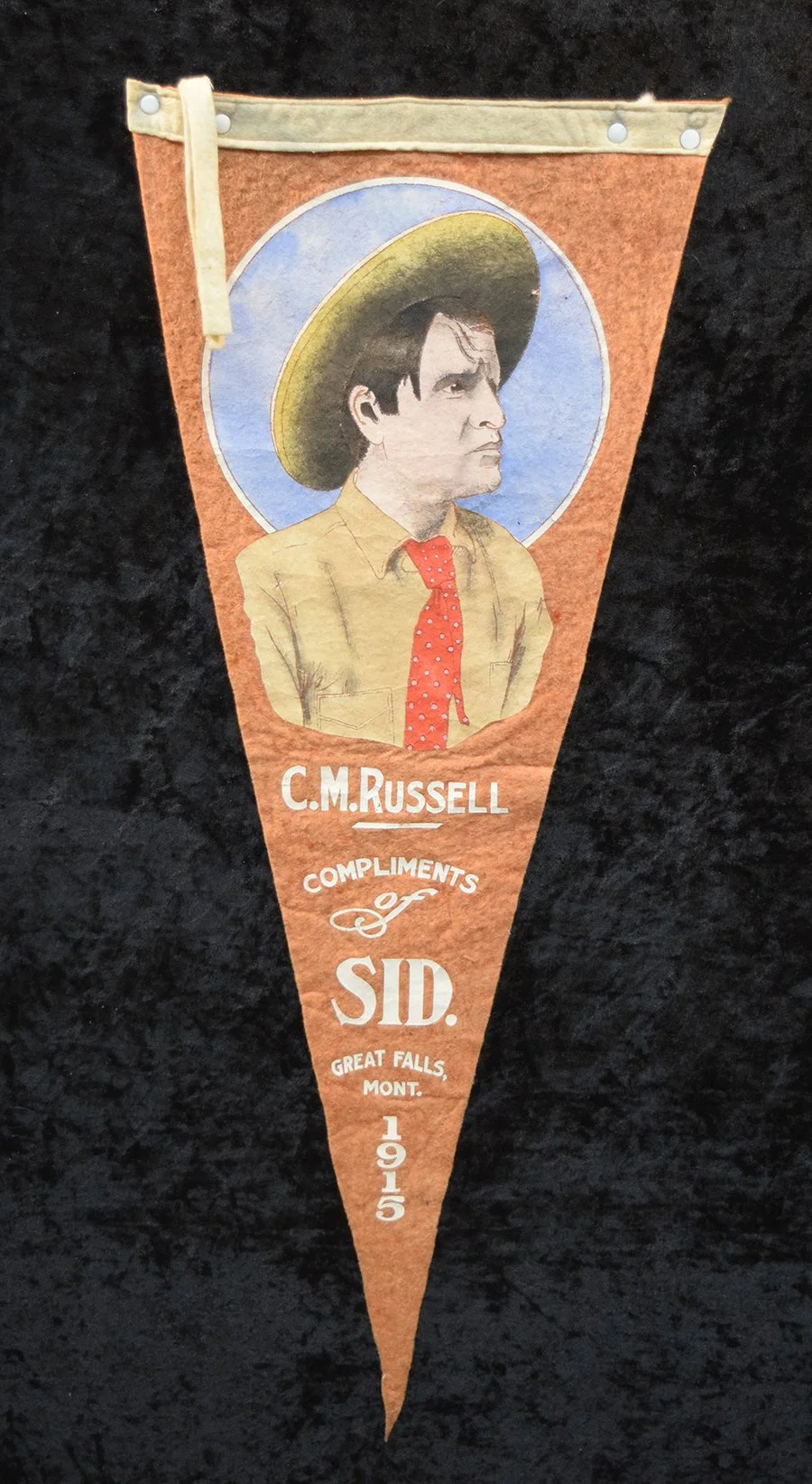 Vintage Charlie Russell felt pennant, compliments of Sid Great Falls, dated 1915 - RARE
