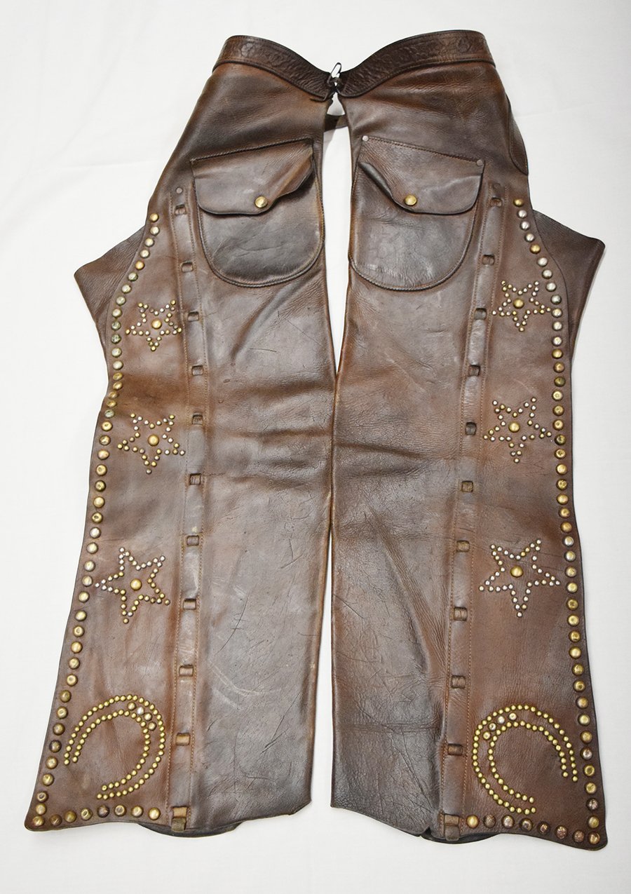 Clark fancy studded chaps, 35" inseam, transitional era, very nice