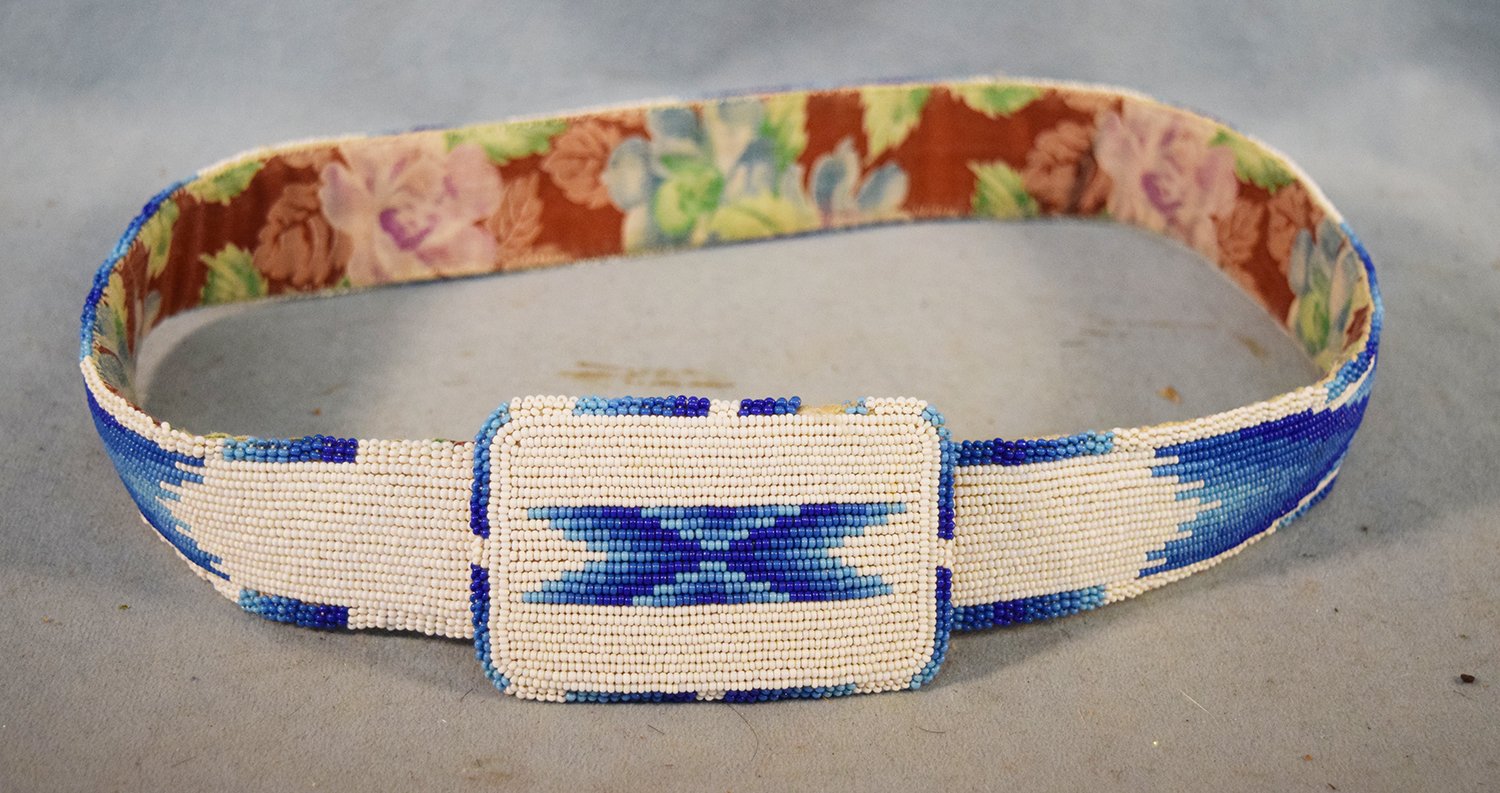 Plains Indian beaded belt with matching beaded belt buckle, 31"
