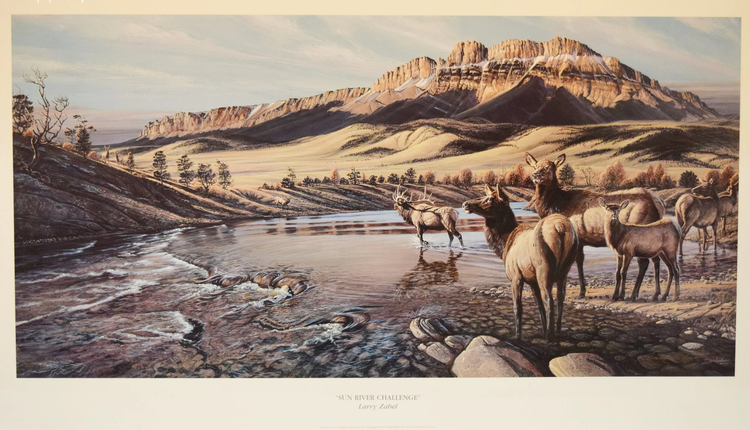 Zabel, Larry, limited edition lithograph, Sun River Challenge, 18" x 32", signed & numbered, #416/650, signed lower right, with certificate of authenticity