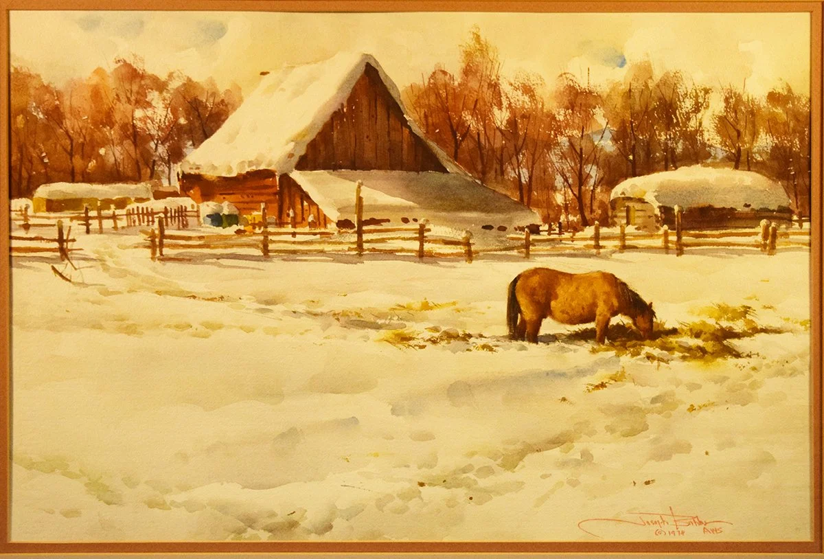 Bohler, Joe, watercolor, Deep Snow, 14.5" x 21.5", framed, signed lower right, 1974