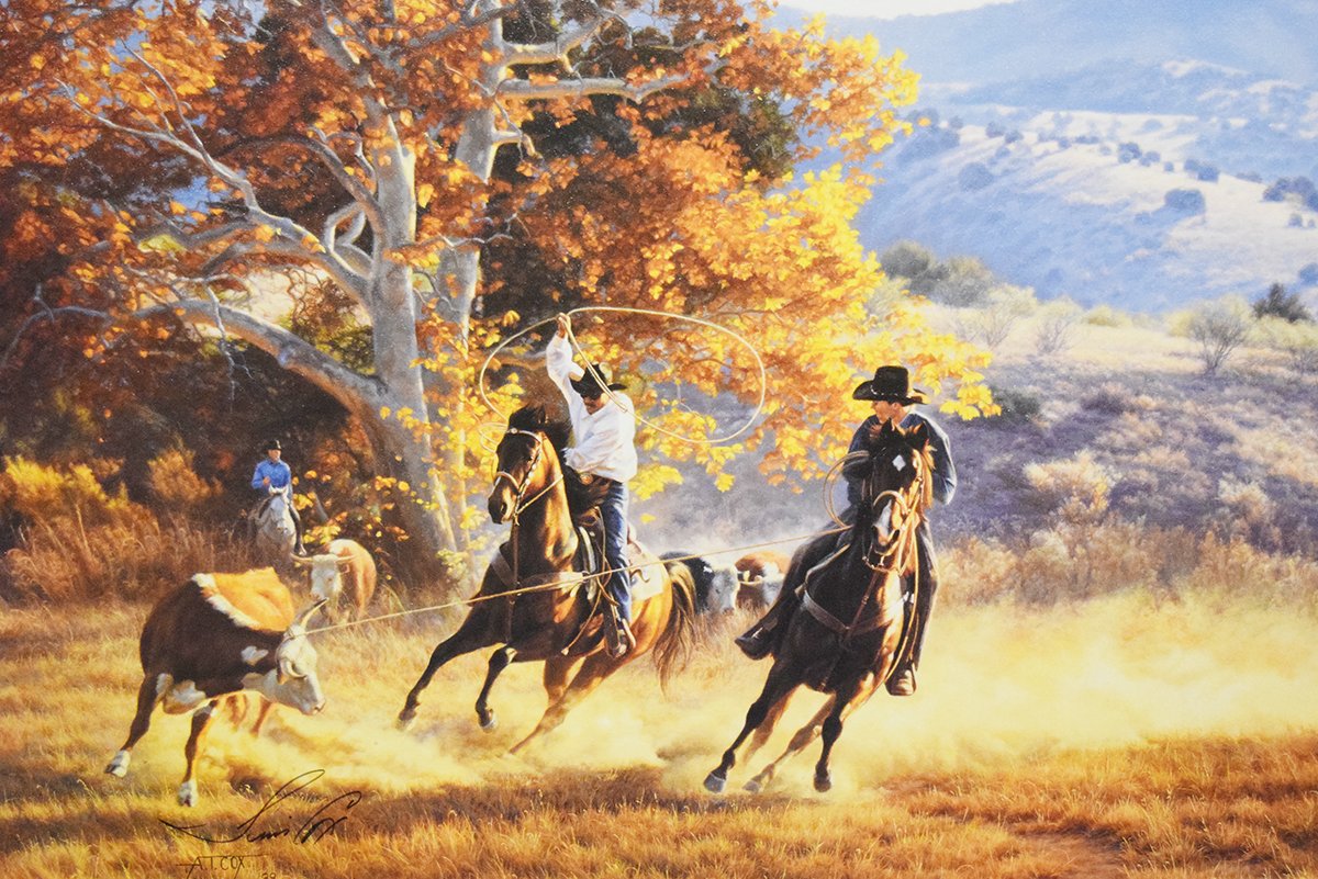 Cox, Tim, canvas print, Heading for The Heels, 24" x 36", framed, signed lower left 
