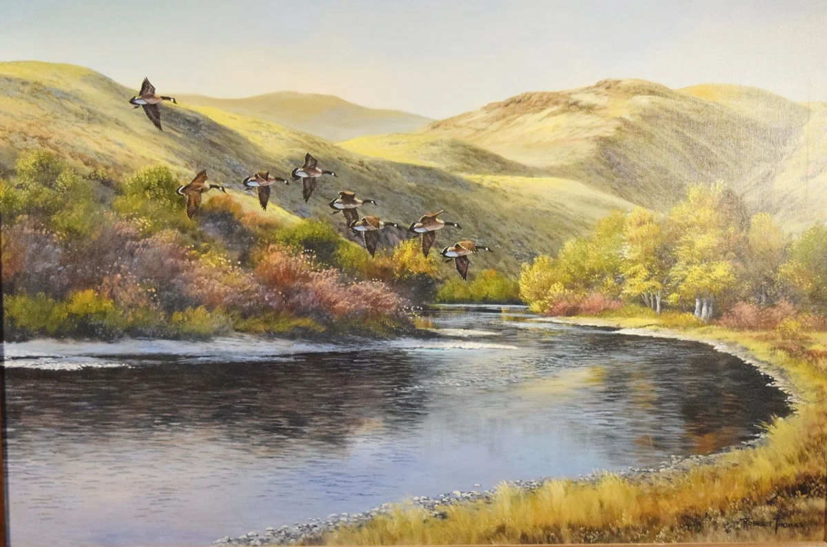 Thomas, Robert, original oil on canvas, Ellensburg Canyon - Yakima River, 24" x 36", framed, signed lower right