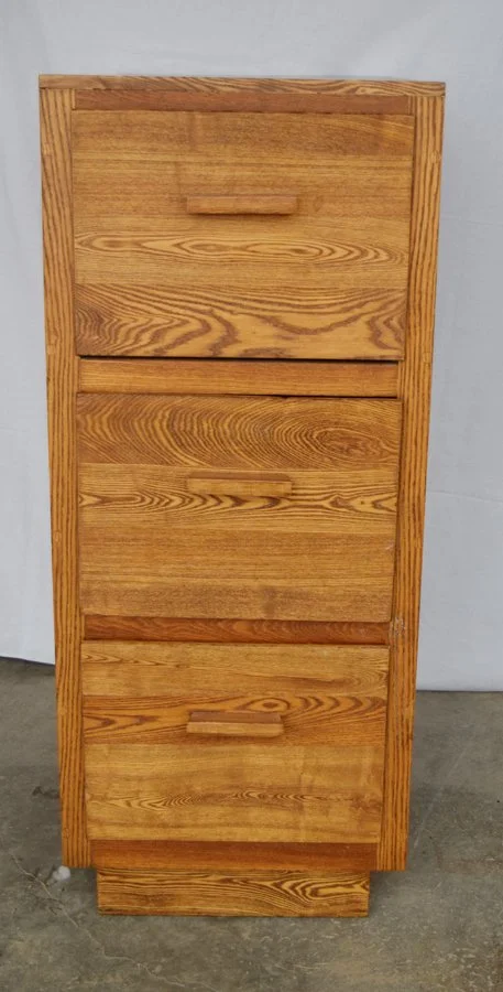 Oak file cabinet, 3 drawer, 43.75" x 17.75" x 29", came out of a monastery in St. Cloud, MN