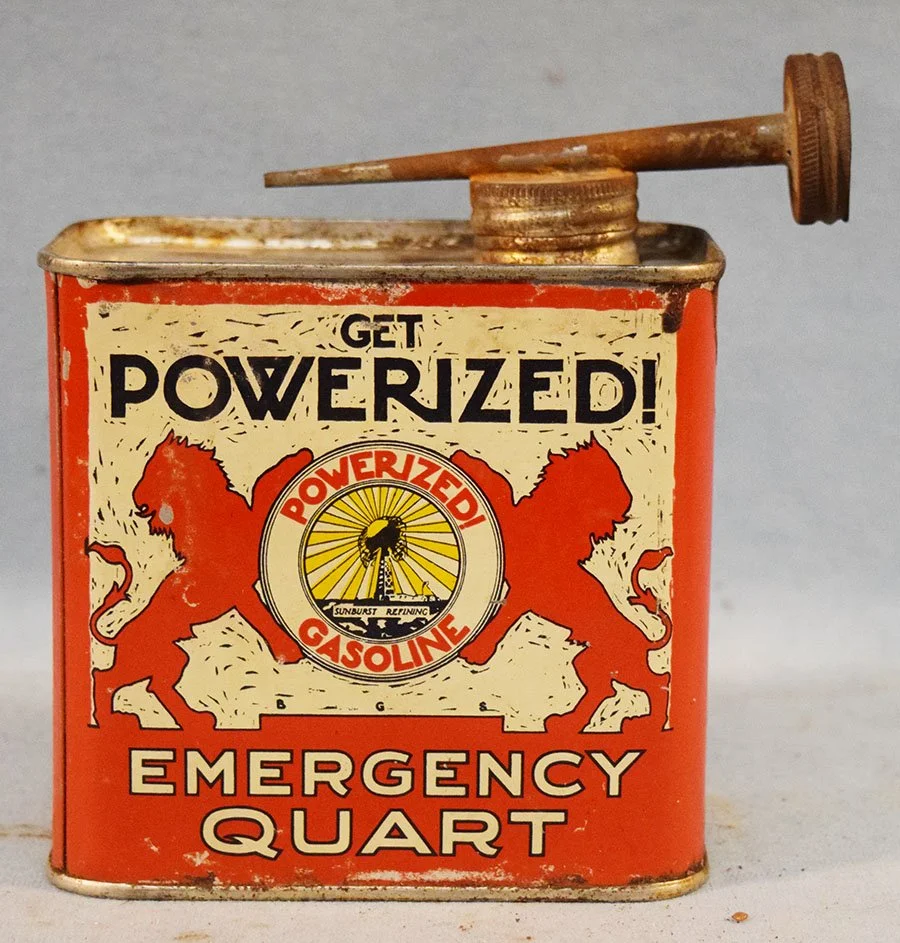 Sunburst Refinery, Great Falls, MT, Powerized Gasoline emergency quart can
