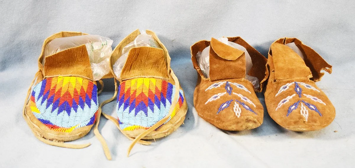 (2) pair of beaded moccasins, 9½" & 9½" long
