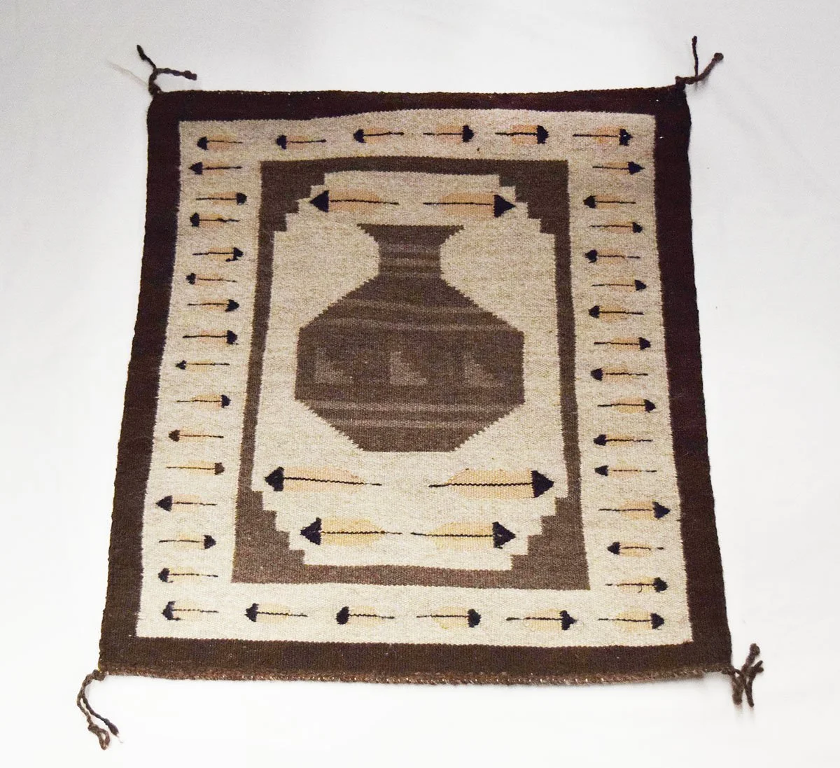 Vintage Navajo weaving, The Vase, 22" x 26", from Crown Point Rug Weavers, Crownpoint, NM
