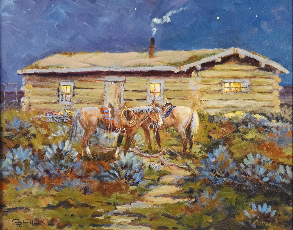 Cheek, C.R., original oil on canvas, Visitors, 16" x 20", framed, signed lower left
