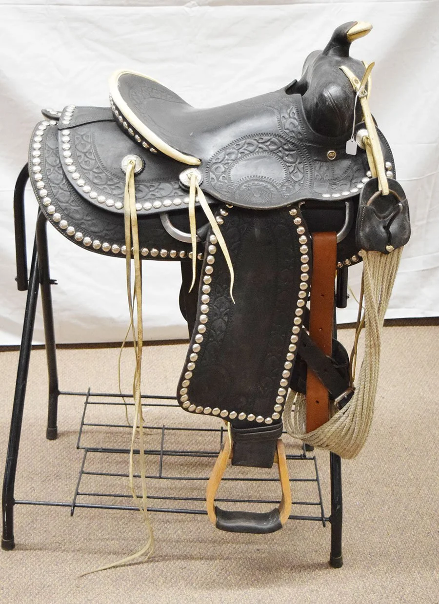 Hess & Hopkins, Rockford, ILL, 14½" western saddle, silver studded, double rigged
